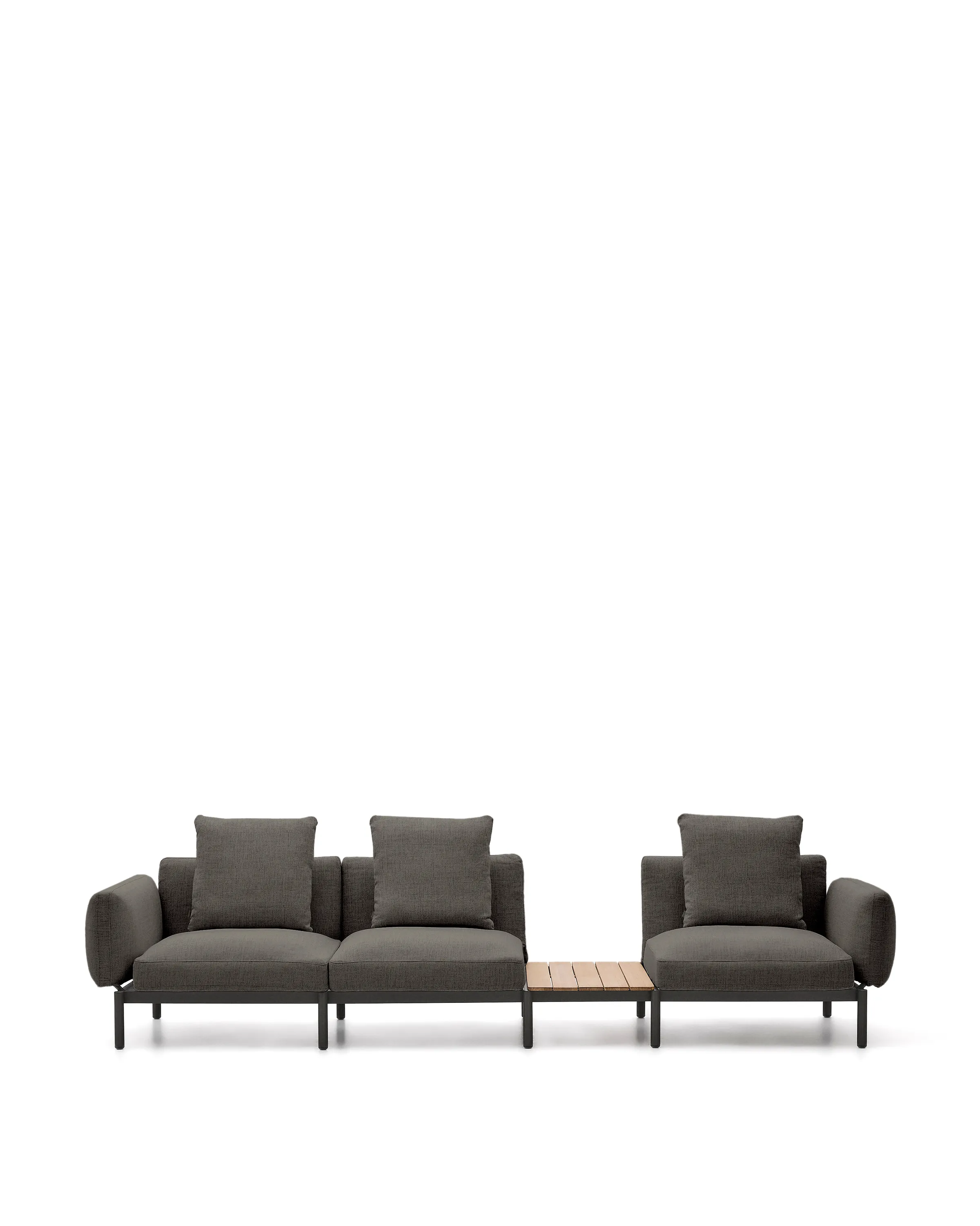Modulares Outdoor-Sofa Sorells mit 3 Sitzplätzen mit grauer Polsterung und grauem Aluminium, mit Tisch aus Teakholz, 341 x 113 cm, FSC 100 % - Image 10