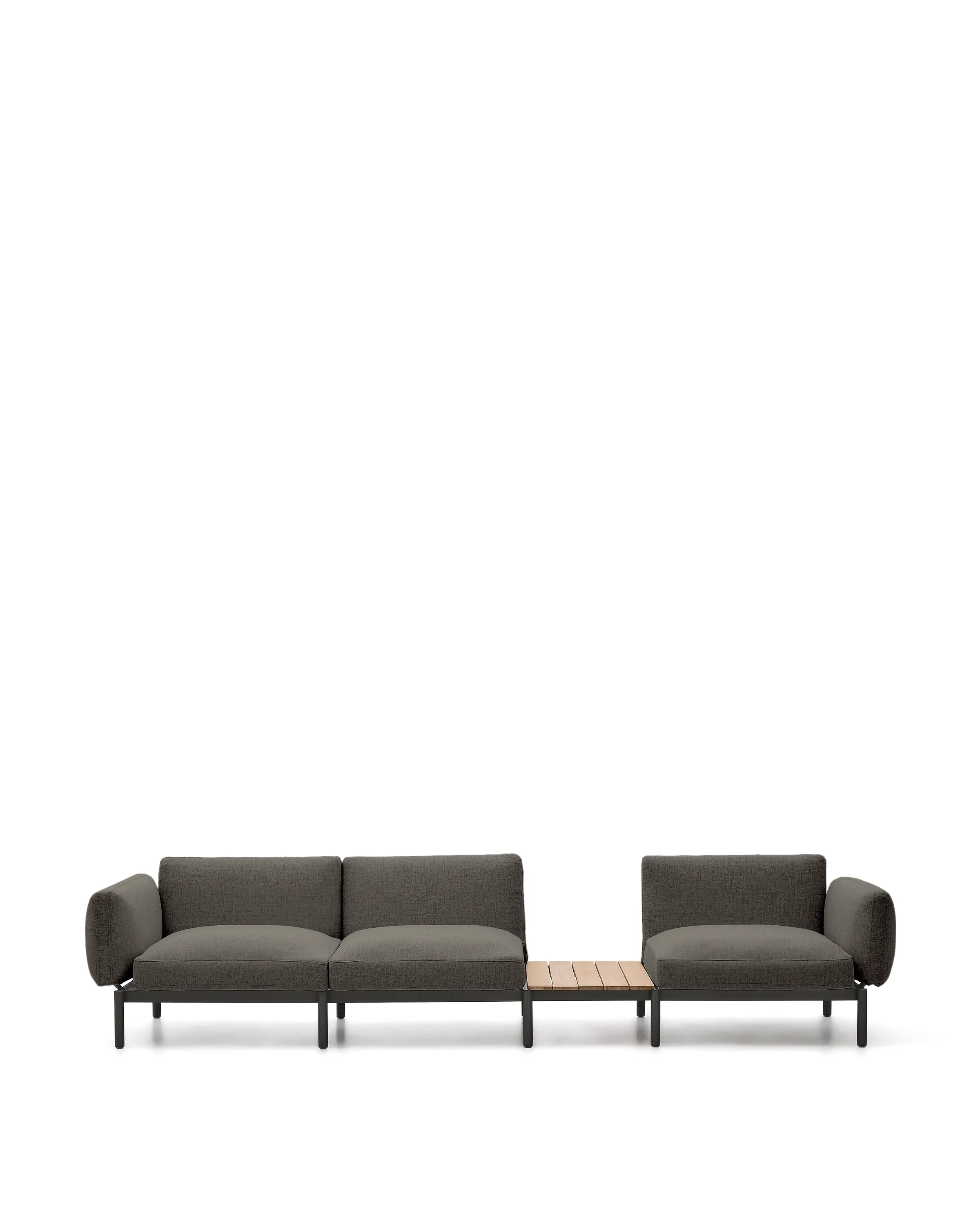 Modulares Outdoor-Sofa Sorells mit 3 Sitzplätzen mit grauer Polsterung und grauem Aluminium, mit Tisch aus Teakholz, 341 x 113 cm, FSC 100 % - Image 5