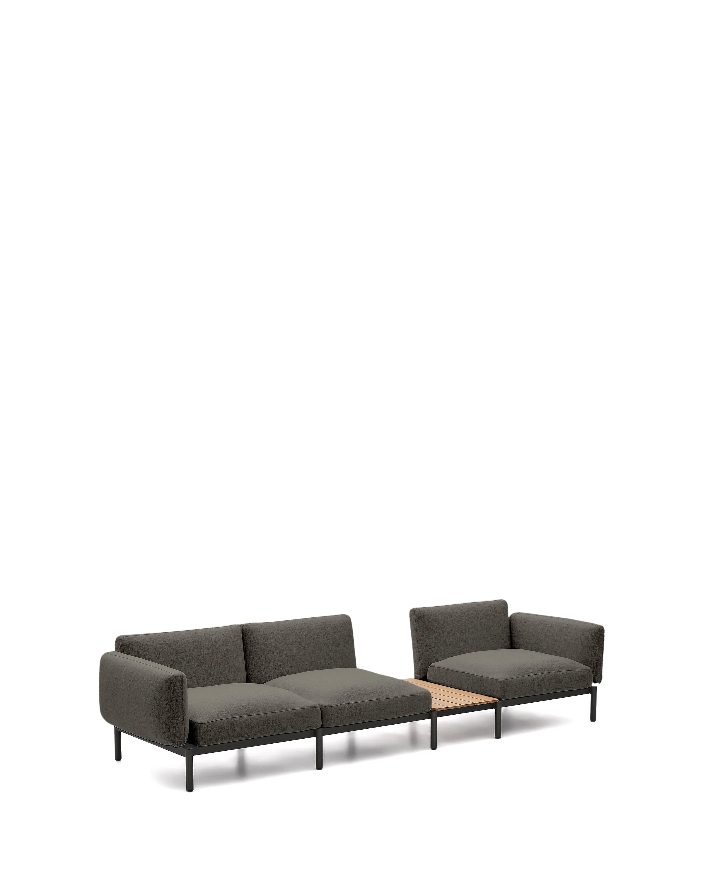 Modulares Outdoor-Sofa Sorells mit 3 Sitzplätzen mit grauer Polsterung und grauem Aluminium, mit Tisch aus Teakholz, 341 x 113 cm, FSC 100 % - Image 6