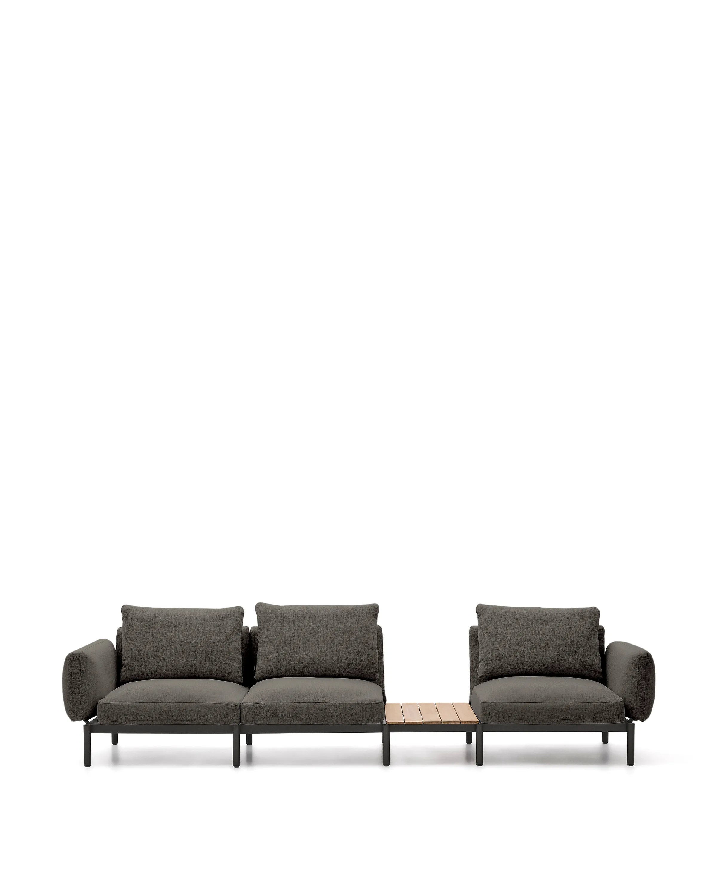 Modulares Outdoor-Sofa Sorells mit 3 Sitzplätzen mit grauer Polsterung und grauem Aluminium, mit Tisch aus Teakholz, 341 x 113 cm, FSC 100 % - Image 9