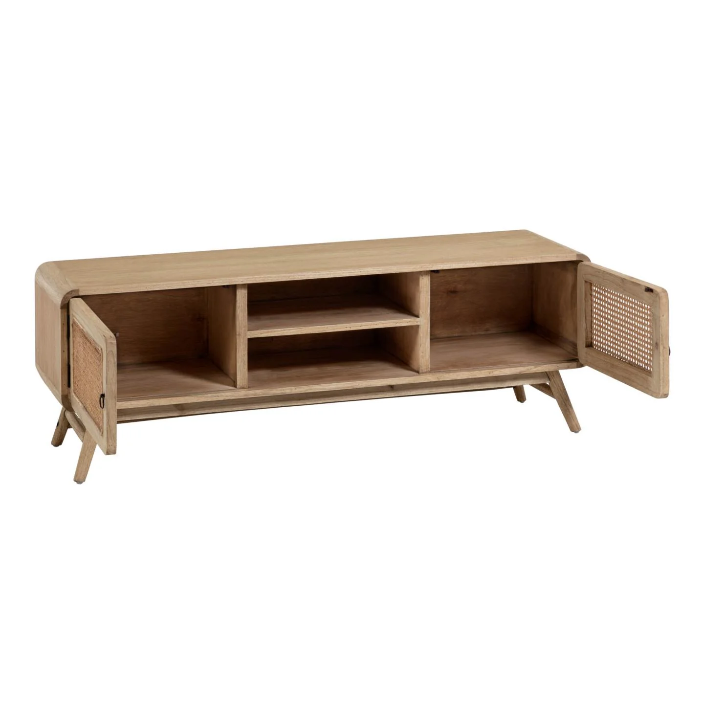 Nalu TV-Schrank 2 Türen aus massivem Mindiholz und Rattan 150 x 50 cm - Image 3