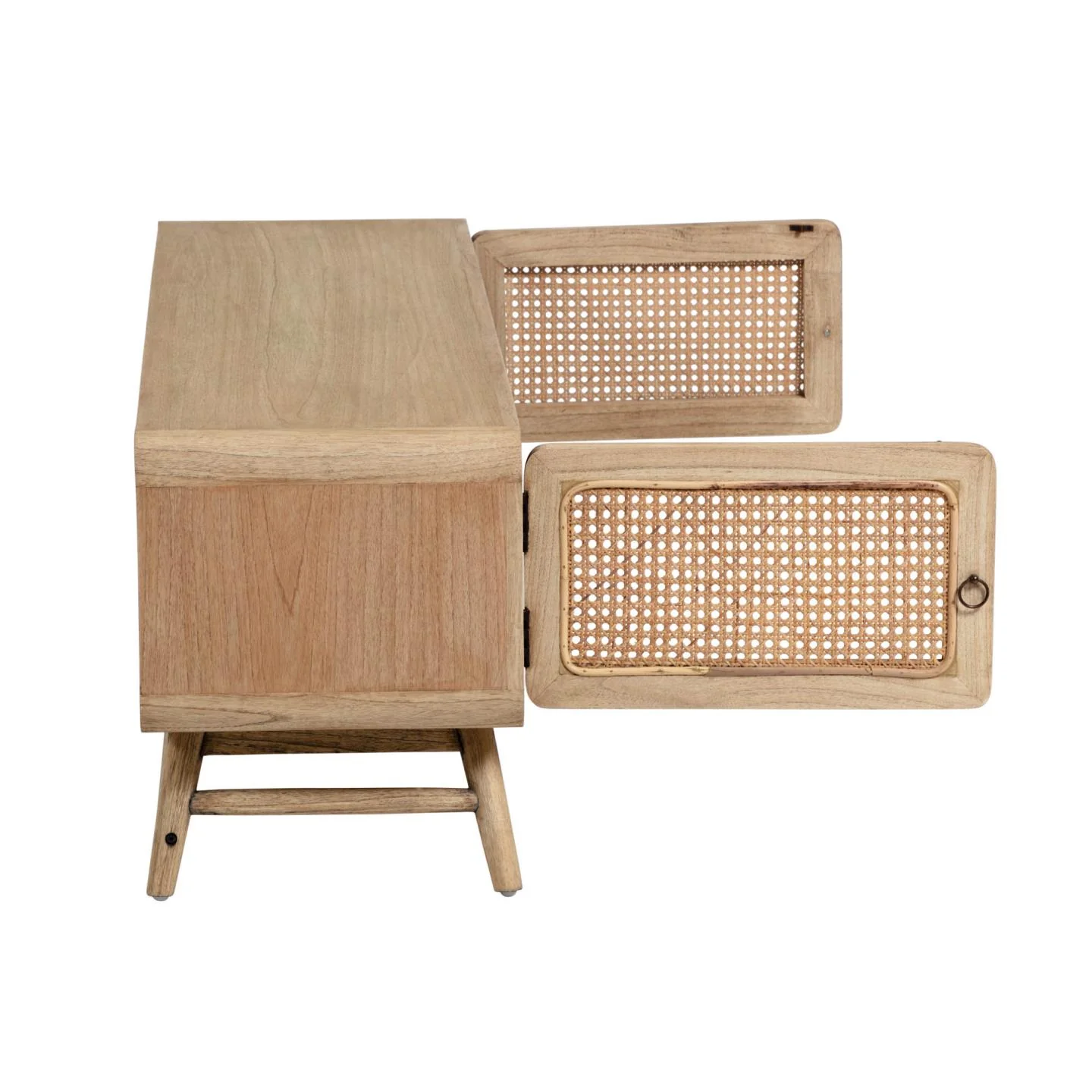 Nalu TV-Schrank 2 Türen aus massivem Mindiholz und Rattan 150 x 50 cm - Image 5