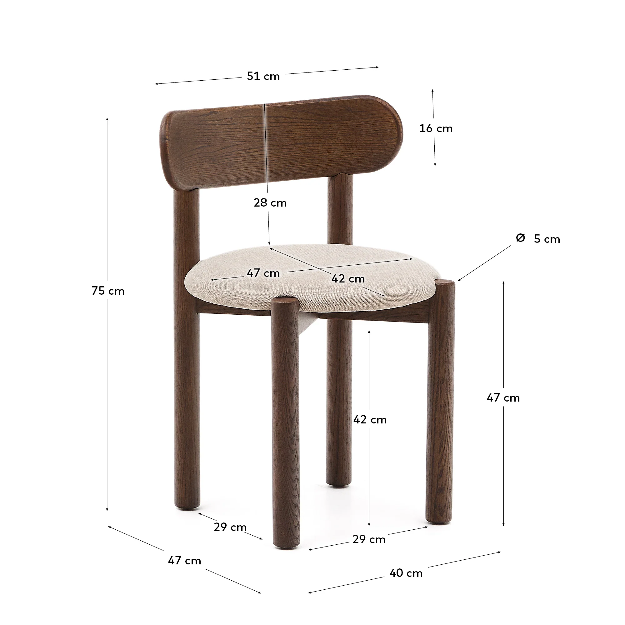 Nebai Stuhl aus brauner Chenille und Gestell aus massivem Eichenholz mit Nussholz Finish F - Image 5