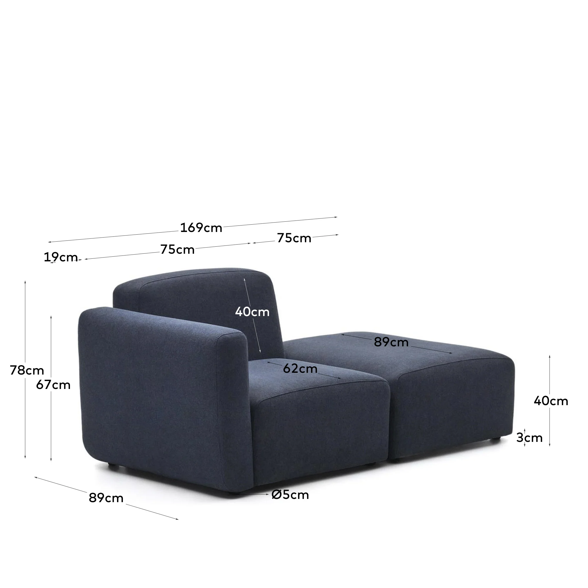 Neom modulares 1-Sitzer-Sofa mit Randmodul Blau 169 cm - Image 3