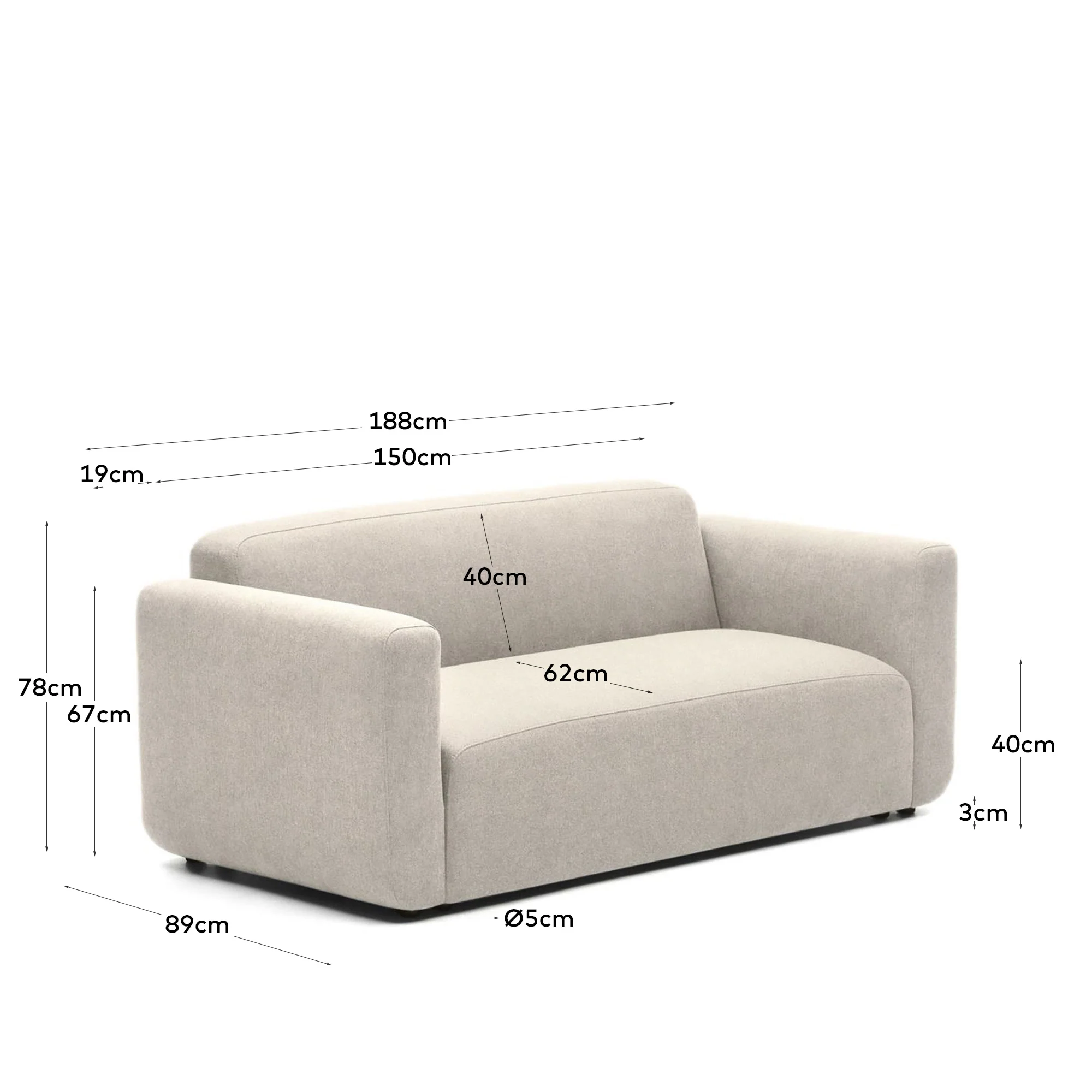 Neom modulares 2-Sitzer-Sofa in Beige 188 cm - Image 4