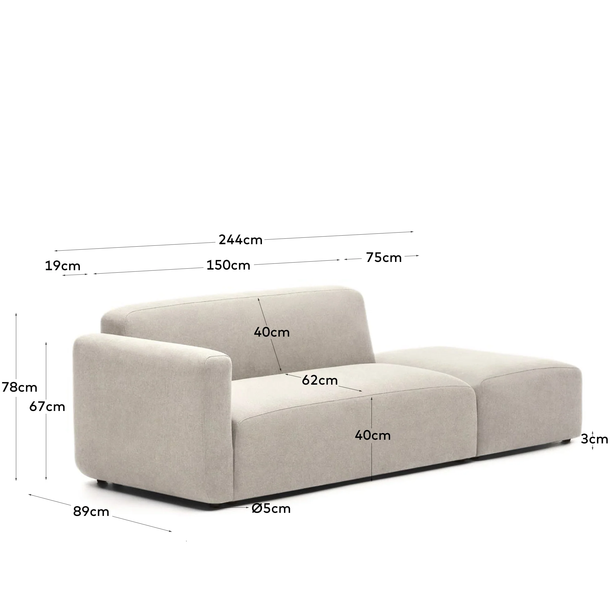 Neom modulares 2-Sitzer-Sofa mit Randmodul Beige 244 cm - Image 3