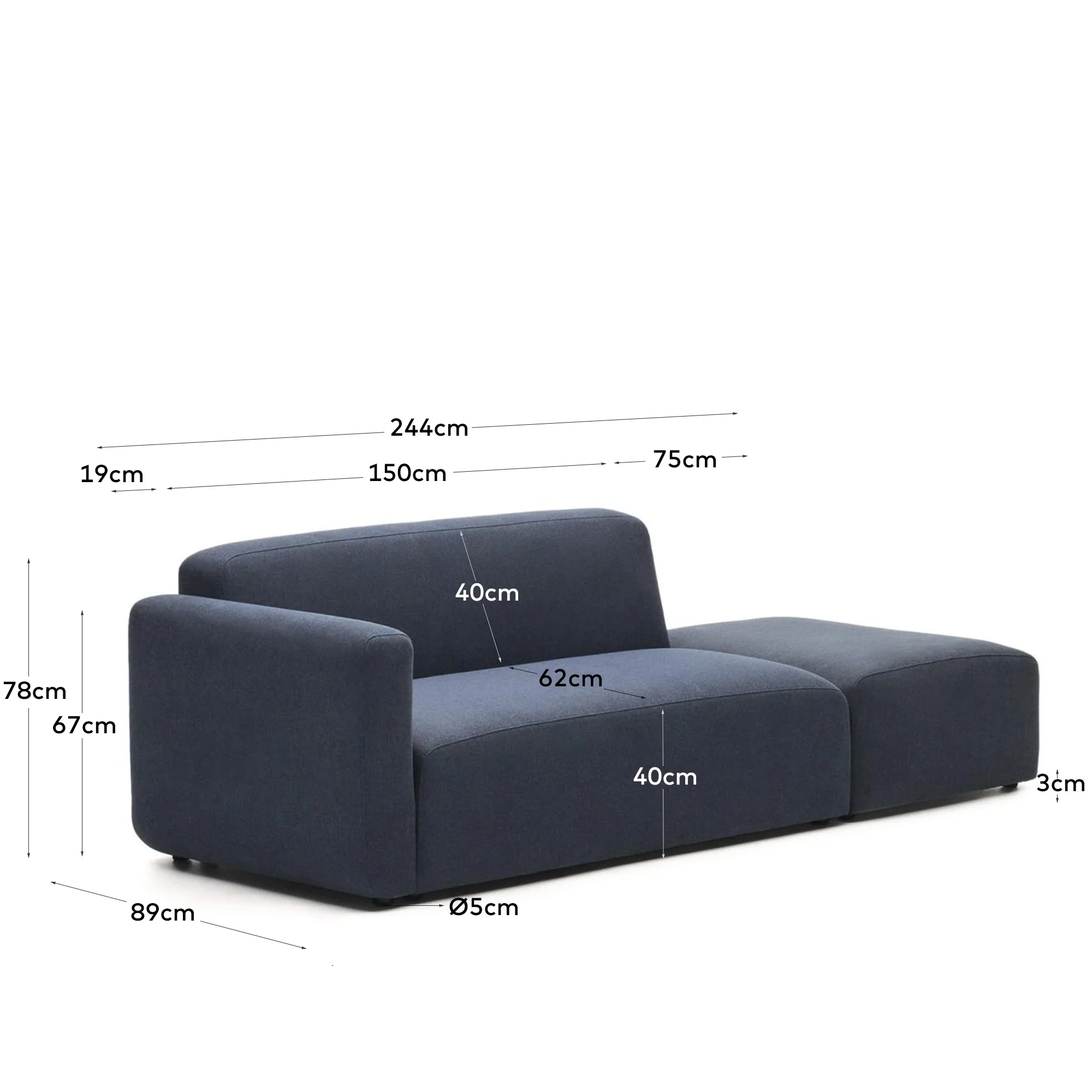Neom modulares 2-Sitzer-Sofa mit Randmodul Blau 244 cm - Image 3