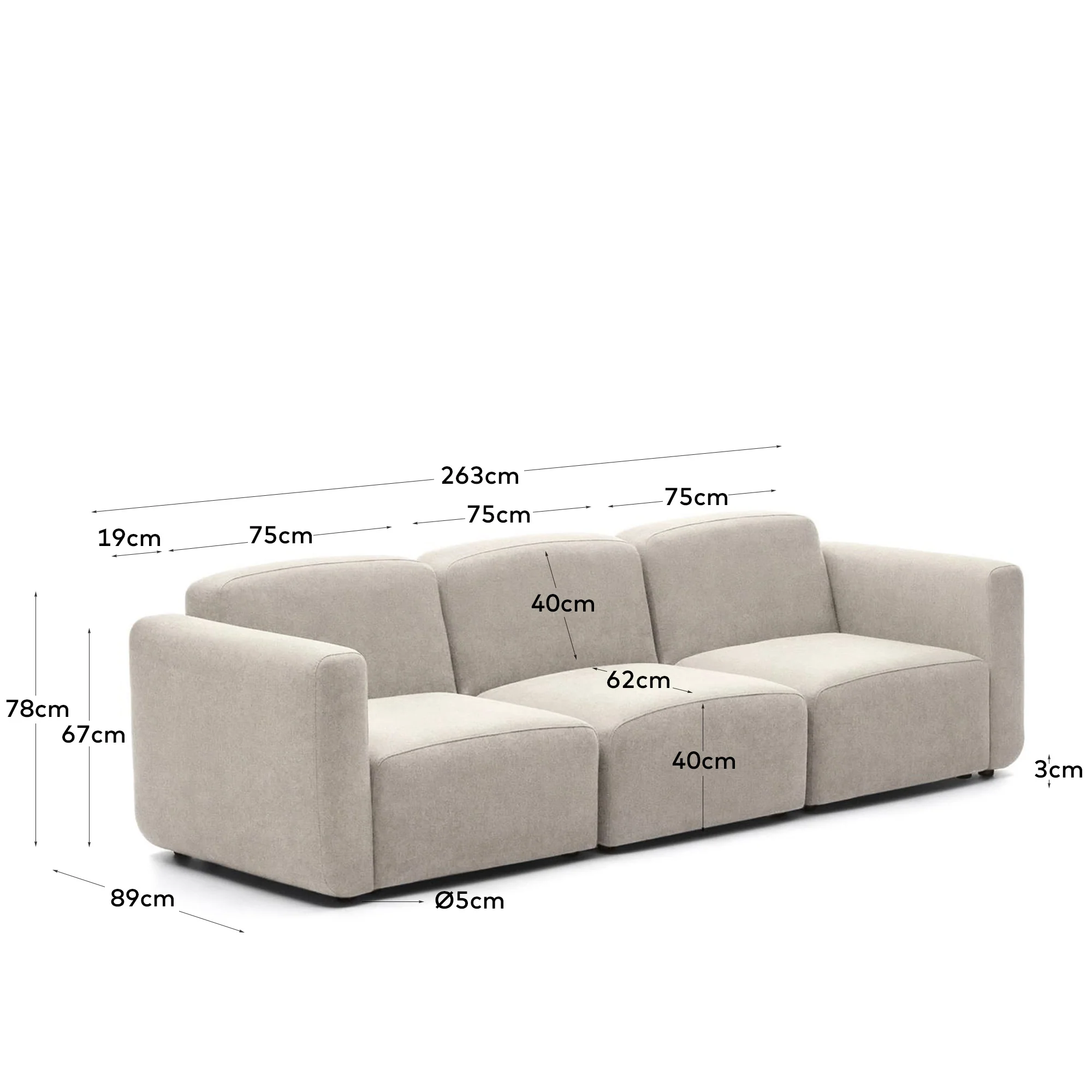 Neom modulares 3-Sitzer-Sofa in Beige 263 cm - Image 3