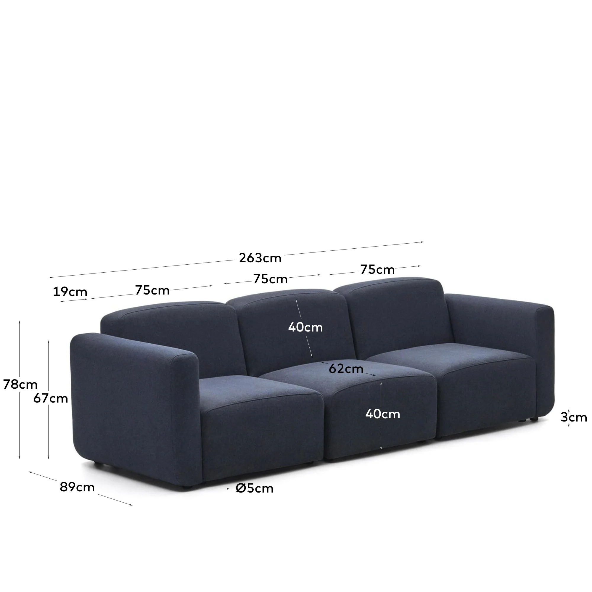 Neom modulares 3-Sitzer-Sofa in Blau 263 cm - Image 3