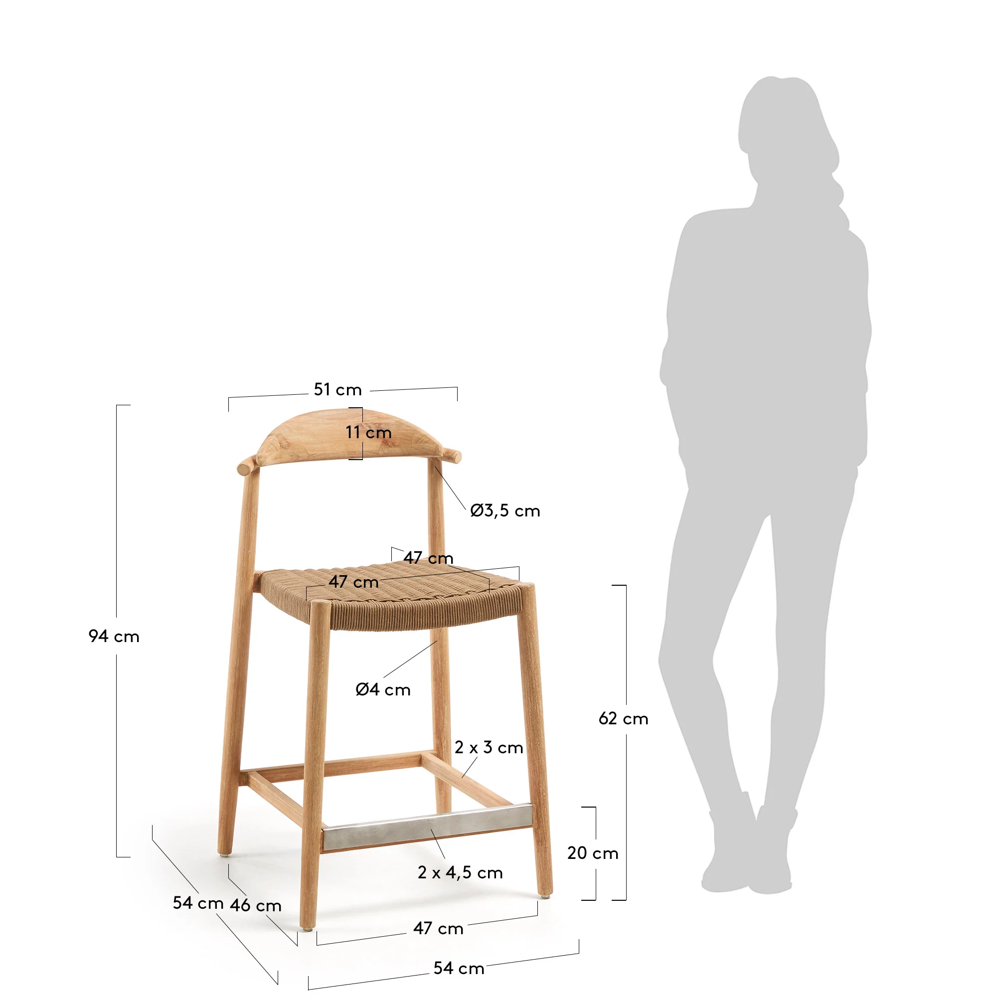Nina Hocker aus massivem Akazienholz Höhe 62 cm FSC 100% - Image 5