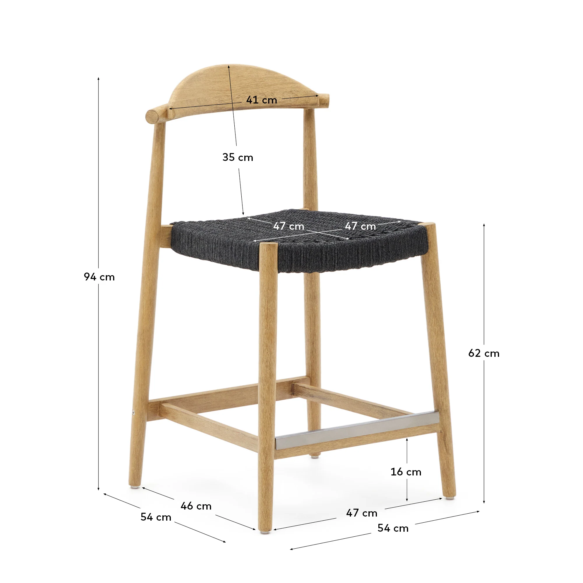 Nina Hocker massives Akazienholz naturfarbenes Finish und Seil schwarz Höhe 62 cm FSC 100% - Image 11