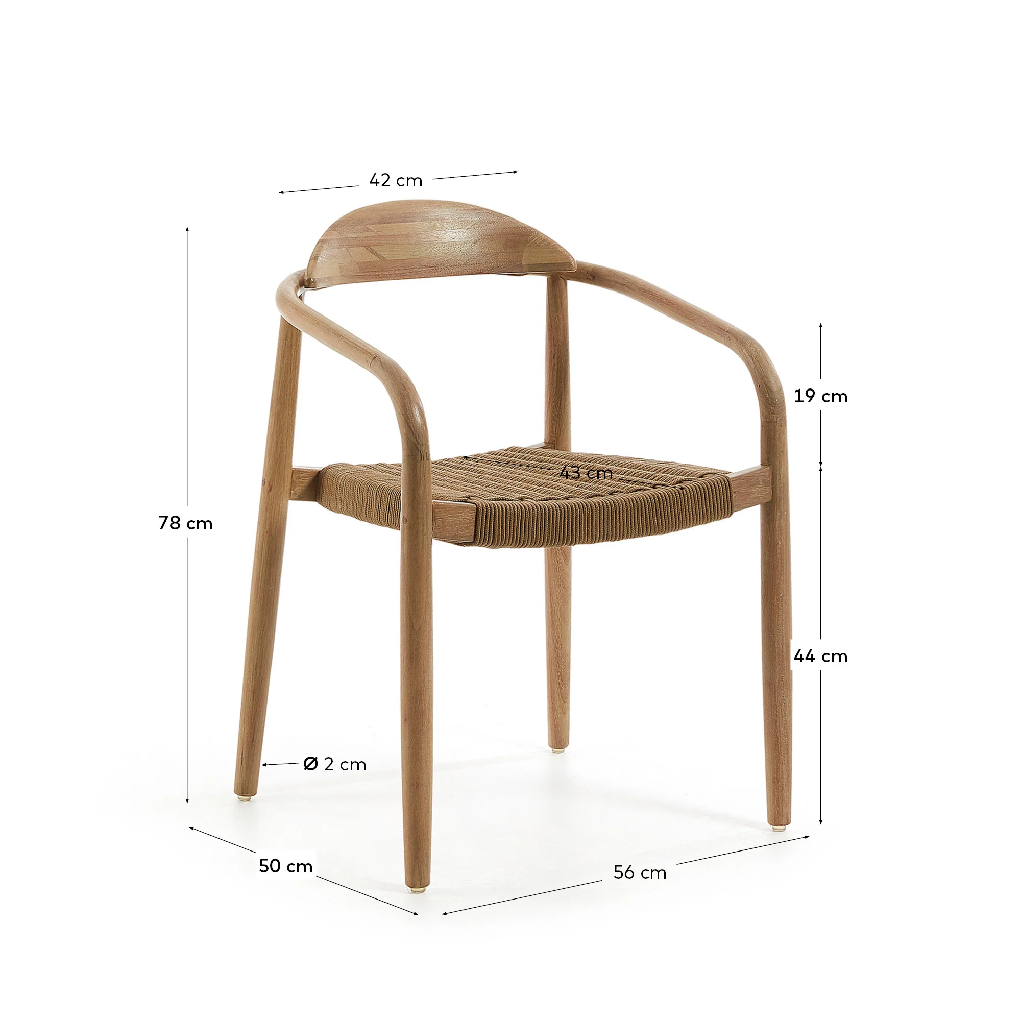 Nina stapelbarer In/Outdoor-Stuhl aus massivem Akazienholz und Seil in Beige FSC 100% - Image 5