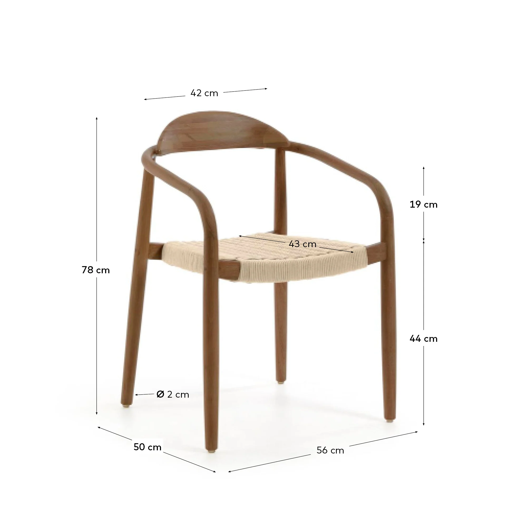 Nina stapelbarer Stuhl aus massivem Akazienholz mit Nussholzfinish und Seil in Beige FSC 100% - Image 5