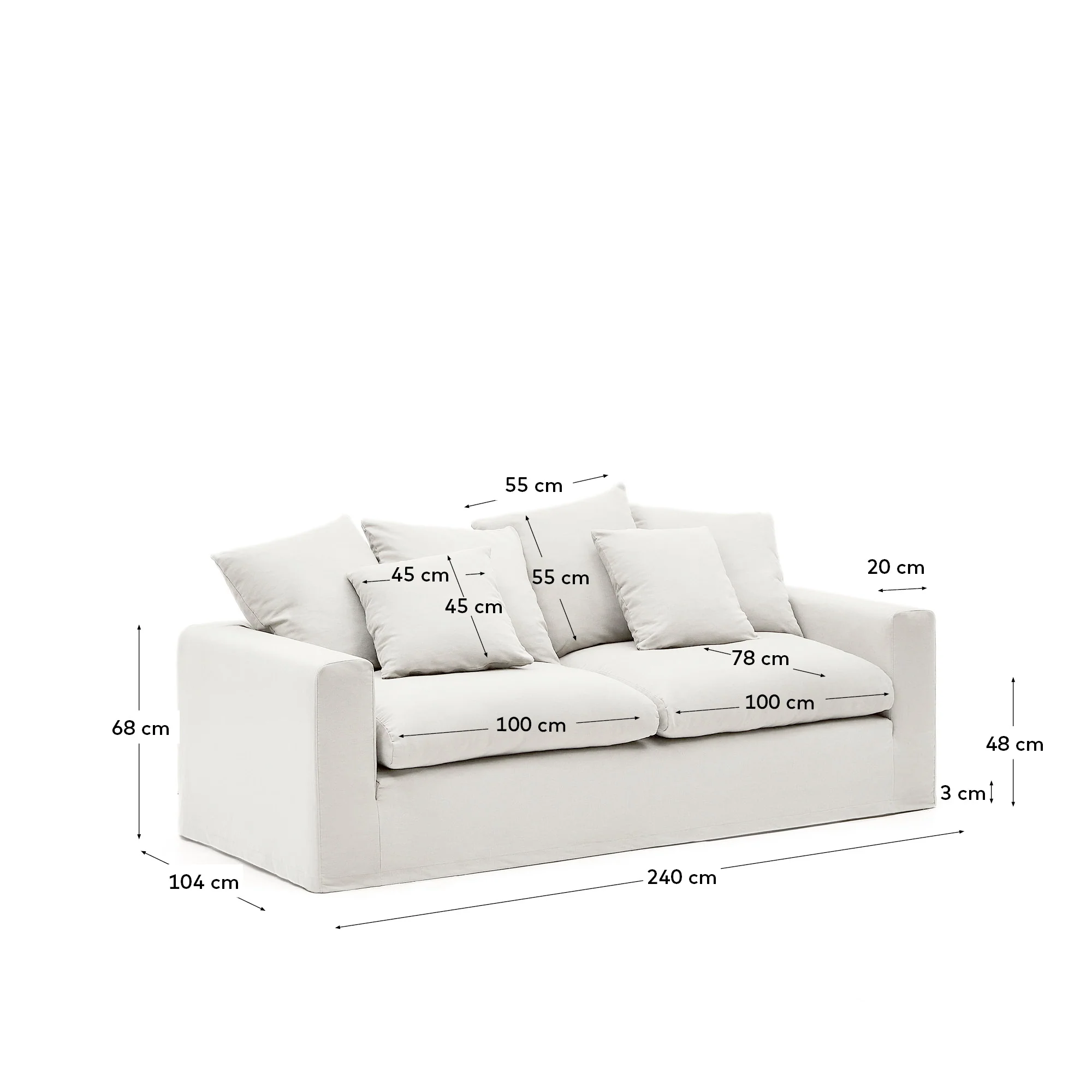 Nora 3 Sitzer Sofa mit abziehbaren Kissenbezügen aus Leinen und Baumwolle naturfarben 240 cm - Image 3