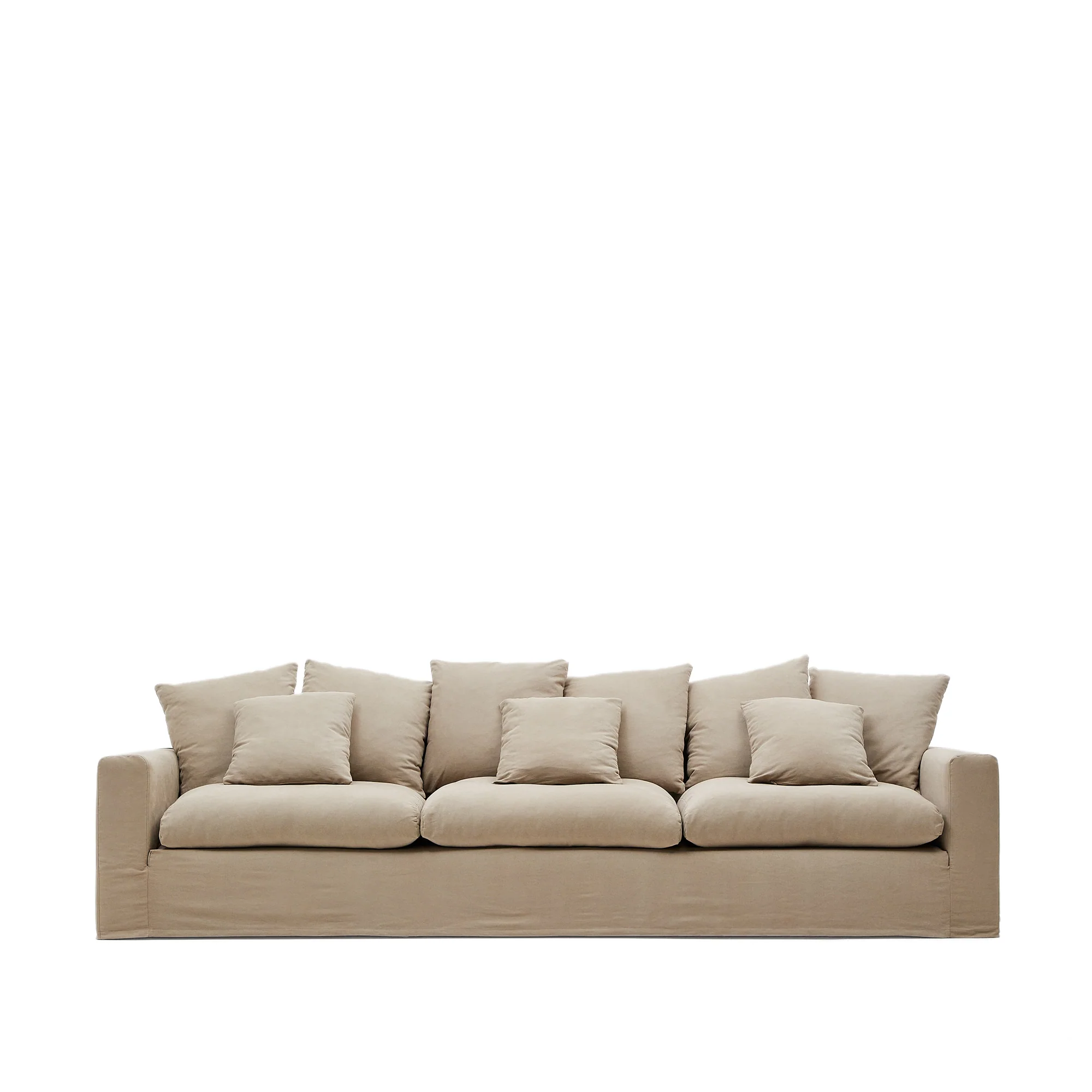 Nora 4 Sitzer Sofa mit abziehbaren Kissenbezügen aus Leinen und Baumwolle taupe 340 cm