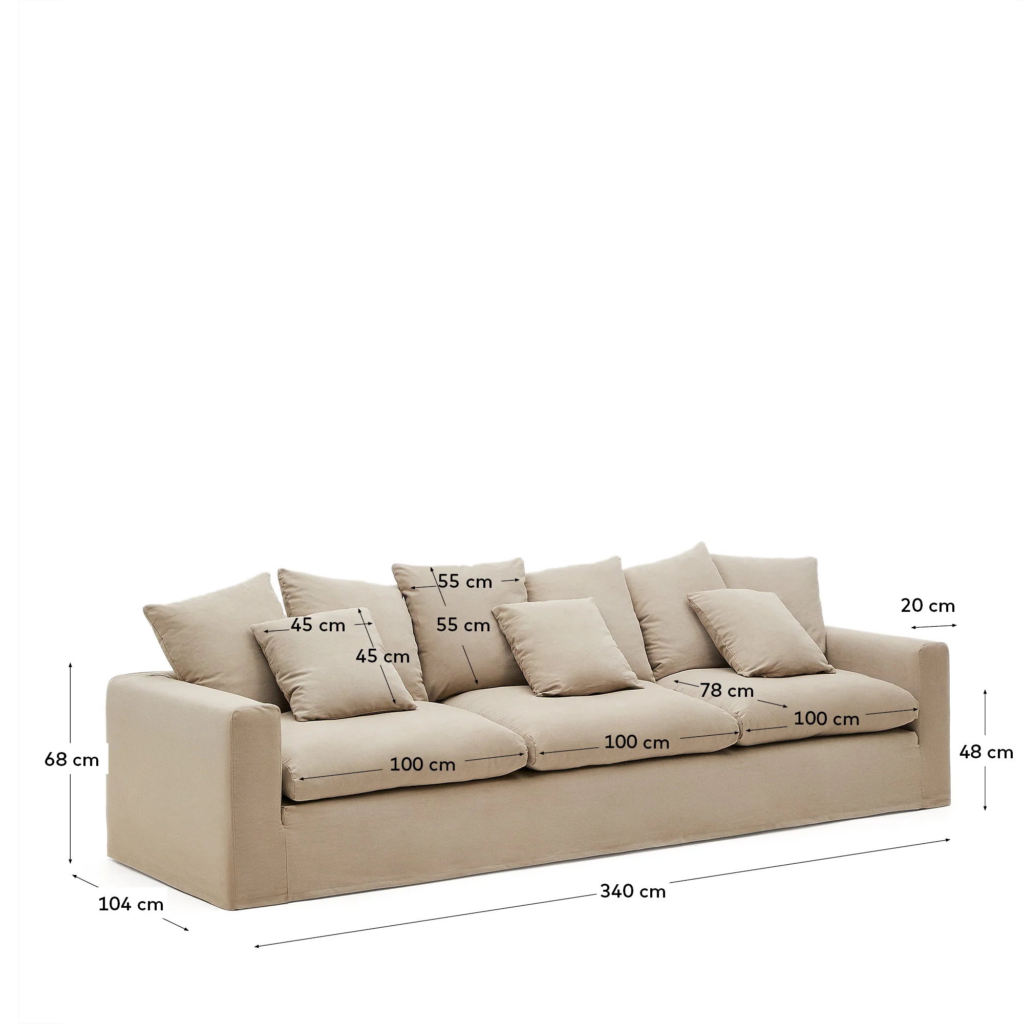 Nora 4 Sitzer Sofa mit abziehbaren Kissenbezügen aus Leinen und Baumwolle taupe 340 cm - Image 4