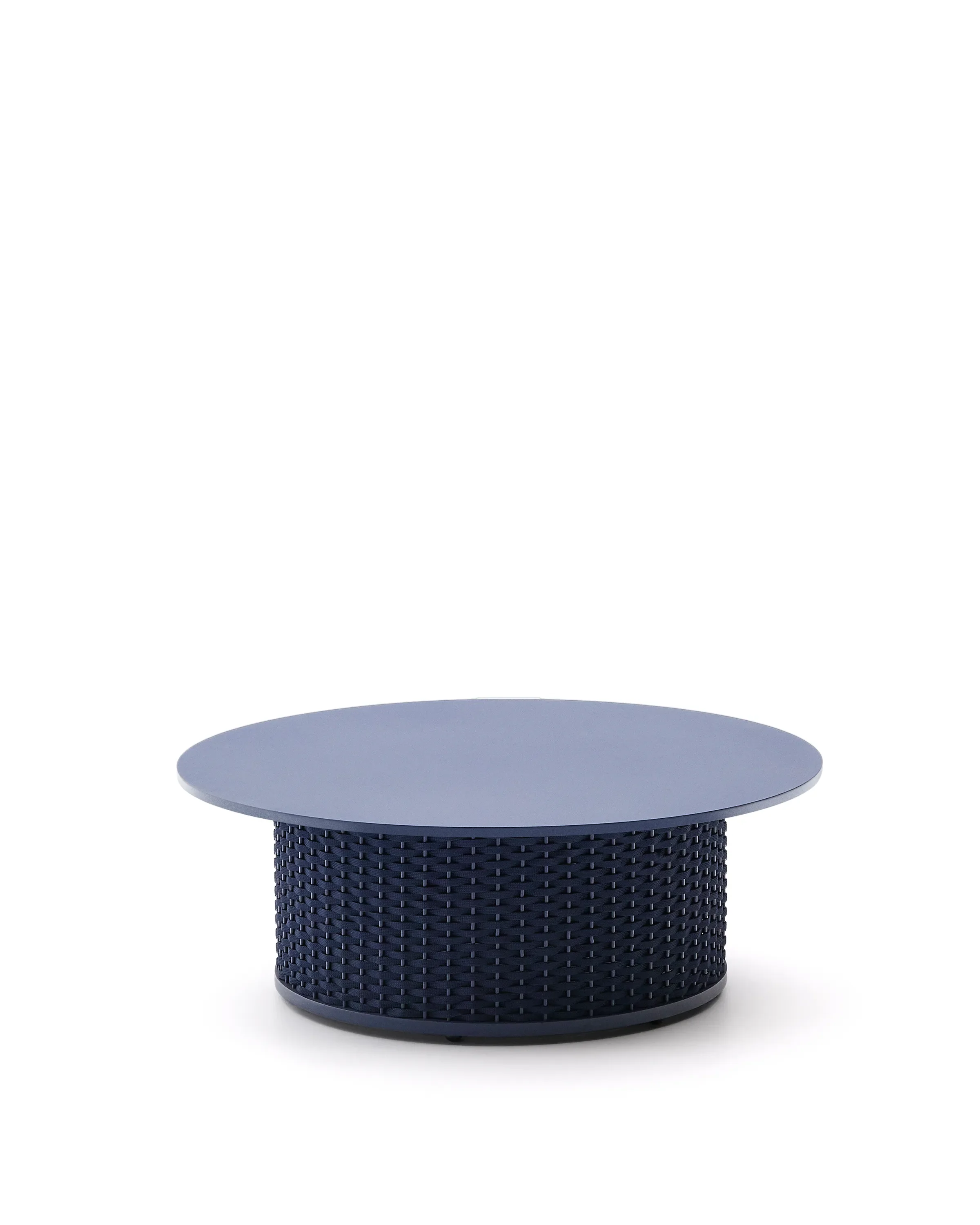 Outdoor-Couchtisch Sedalis aus Aluminium und blauem Seil Ø99 cm