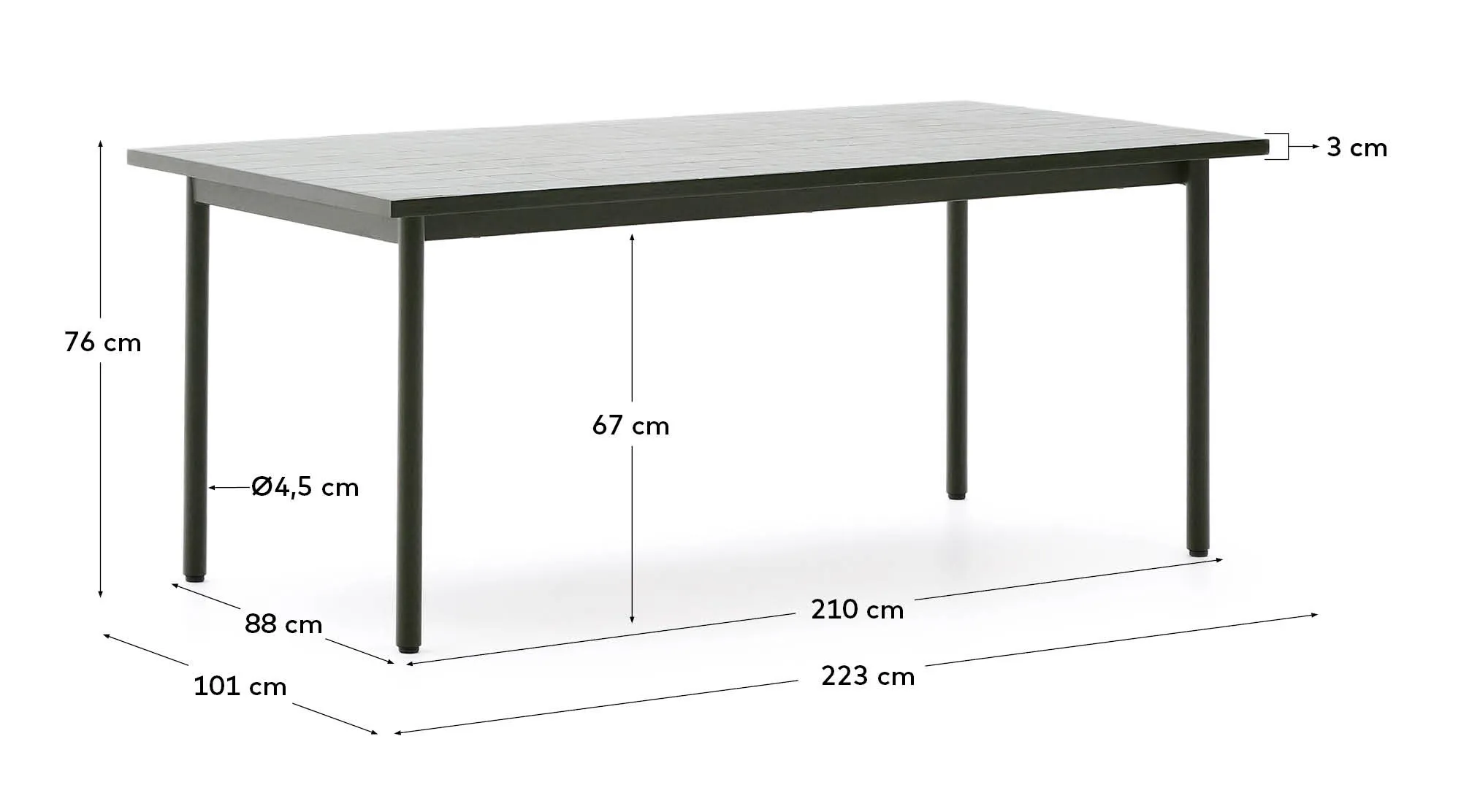 Outdoor-Tisch Maurina aus grün verzinktem Stahl und grünen Kacheln 223 x 101 cm - Image 8