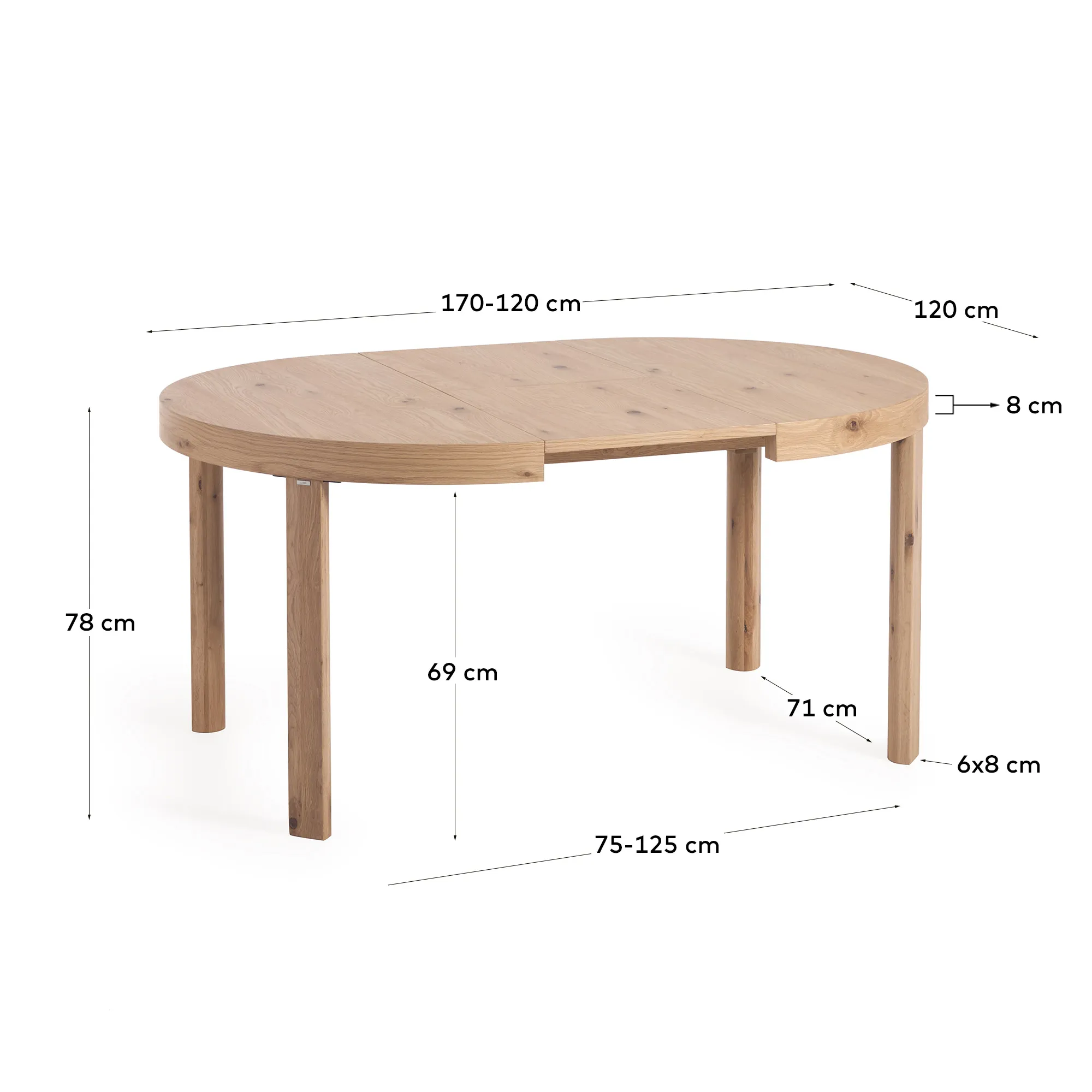 Runder Ausziehtisch aus Eichenfurnier und Beine in Massivholz Ø120(170) x 120 cm - Image 7