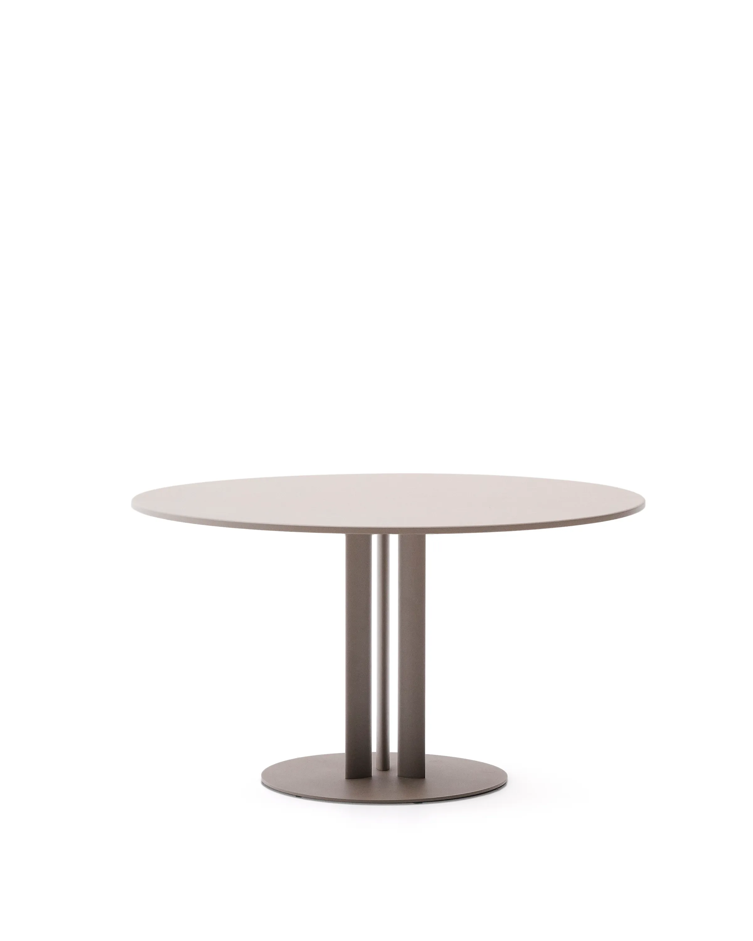 Runder Outdoor-Tisch Sedalis aus Stahl mit taupefarbener Tischplatte aus Aluminium Ø120 cm