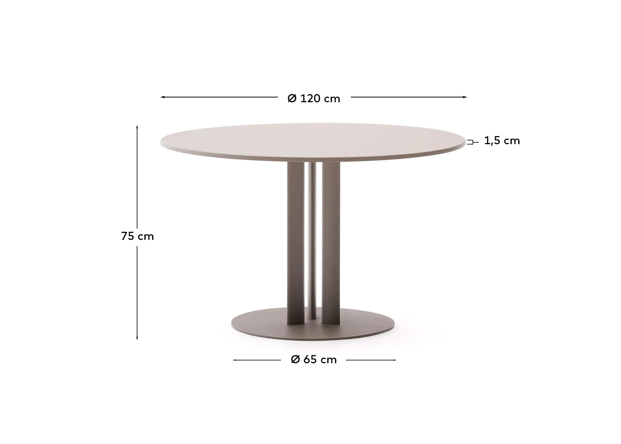 Runder Outdoor-Tisch Sedalis aus Stahl mit taupefarbener Tischplatte aus Aluminium Ø120 cm - Image 7