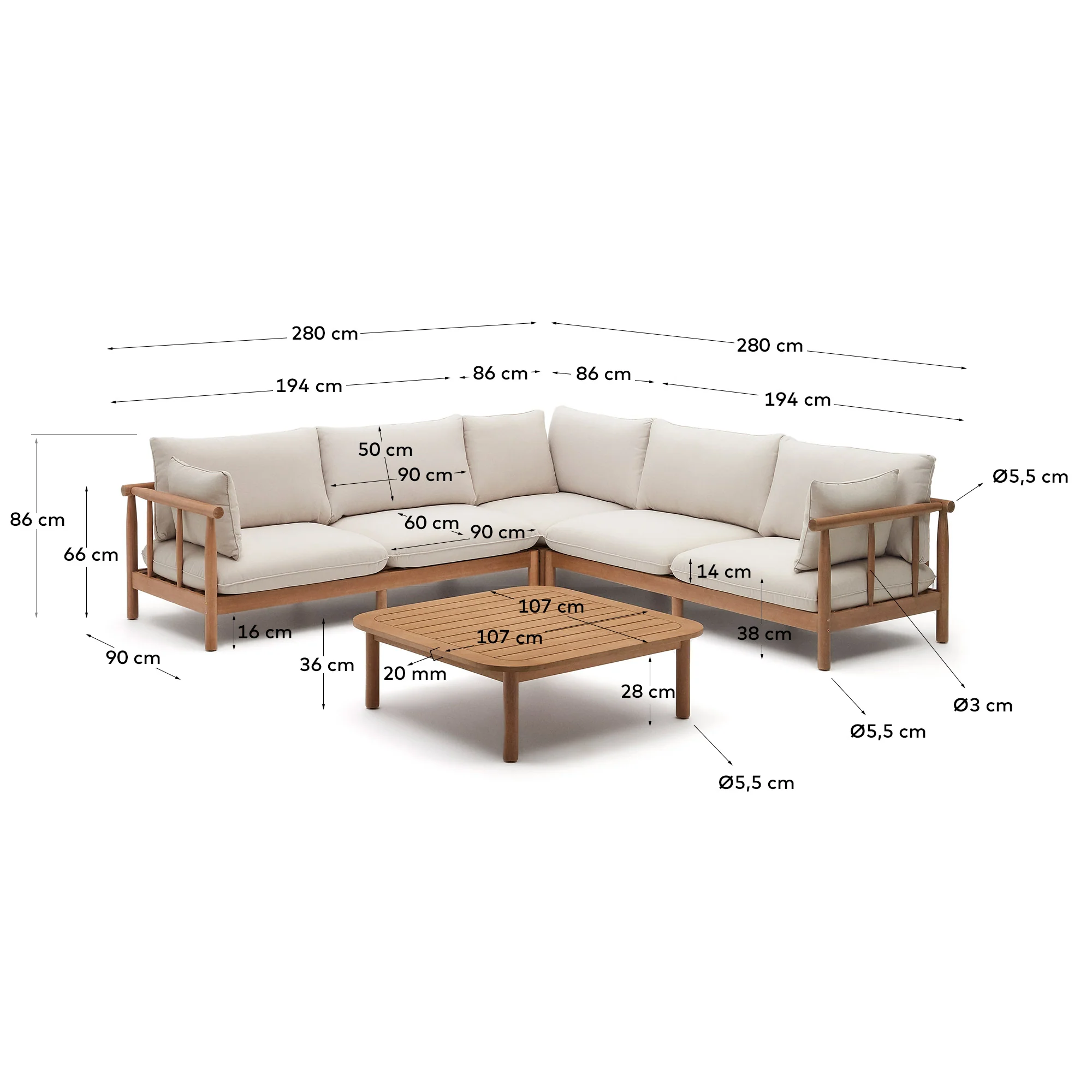 Sacova Set 5-Sitzer-Ecksofa und Couchtisch aus massives Eukalyptusholz 100% FSC - Image 6