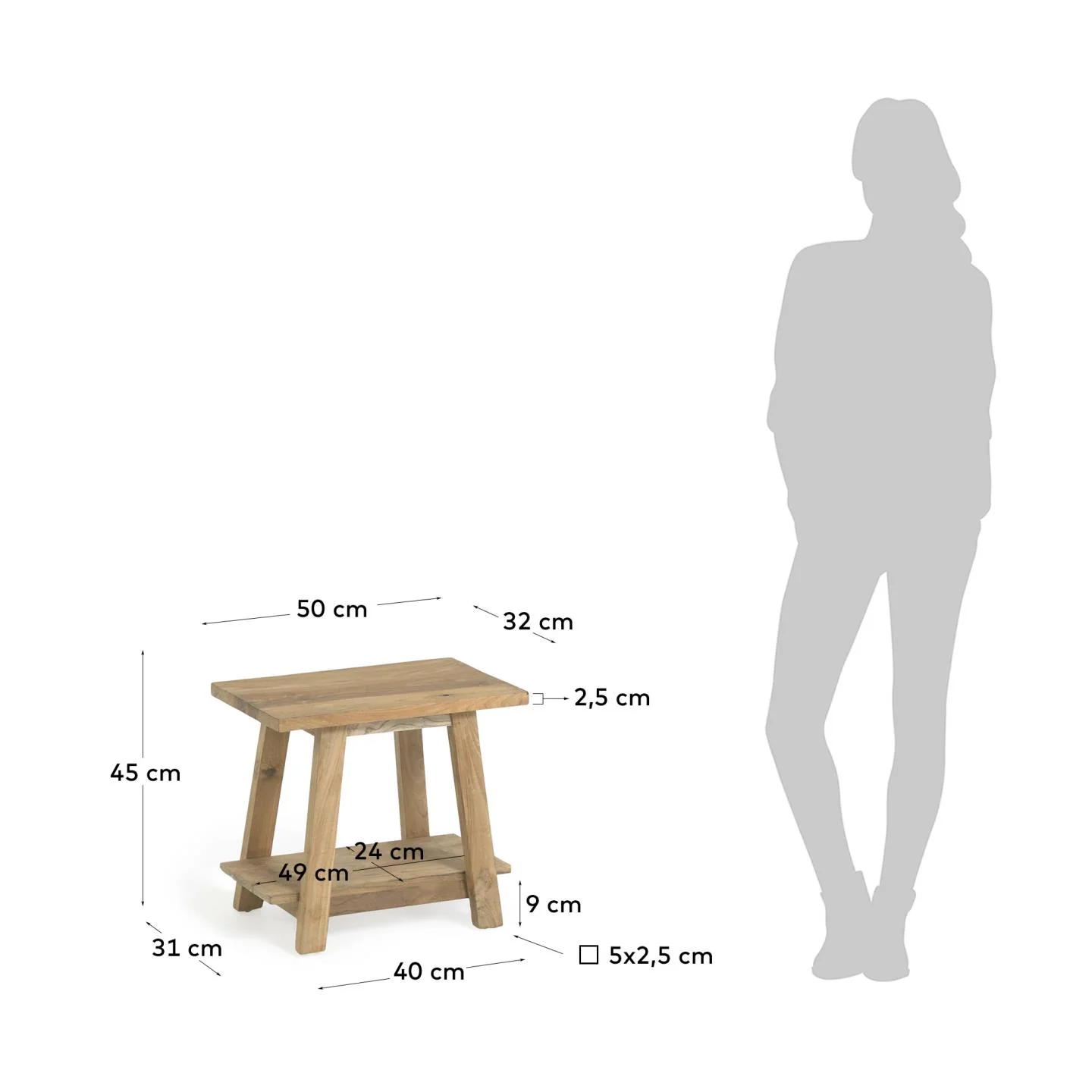 Safara Fußhocker aus massivem recyceltem Teakholz 50 x 32 cm - Image 4