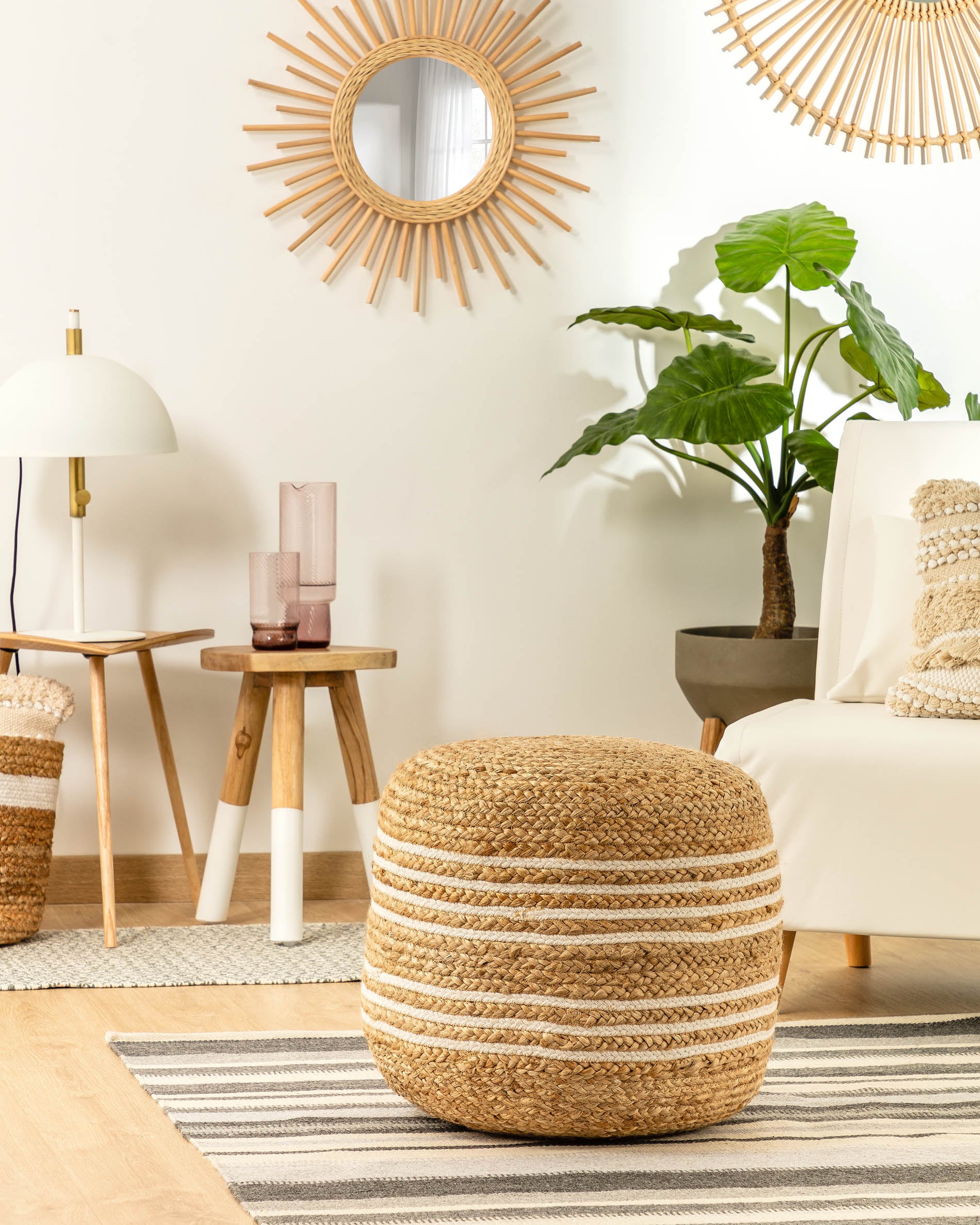 Saht Pouf Ø 45 cm, naturbelassen und weiss - Image 3