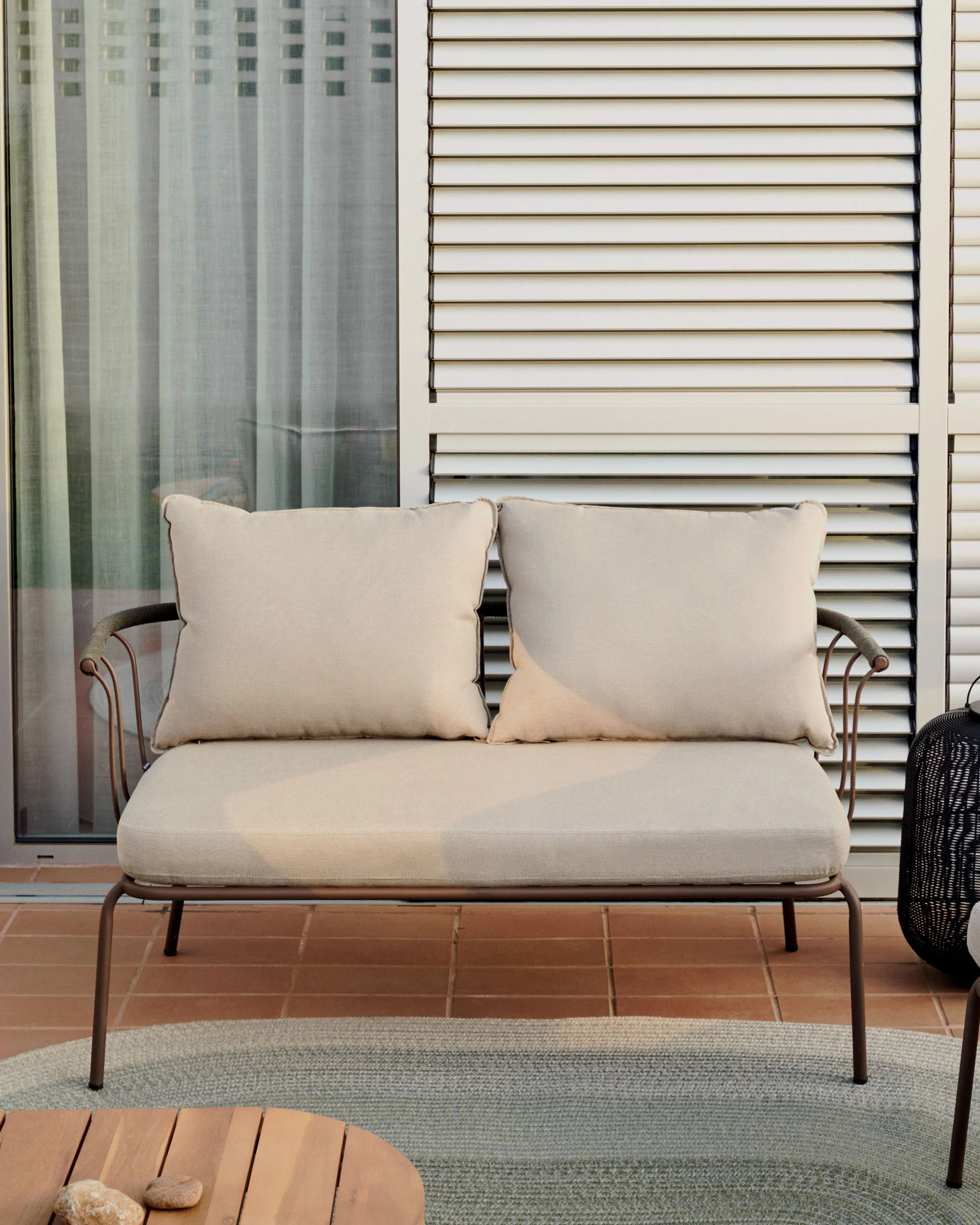 Salguer 2-Sitzer-Sofa aus grünem Seil und Stahl in Braun 134 cm - Image 3