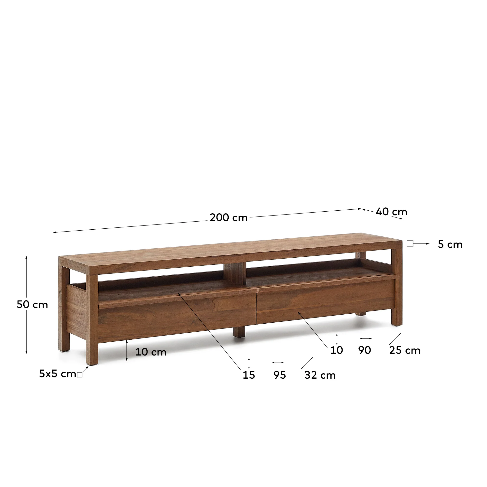 Sashi TV-Möbel aus massivem Teakholz 200 x 40 cm - Image 4