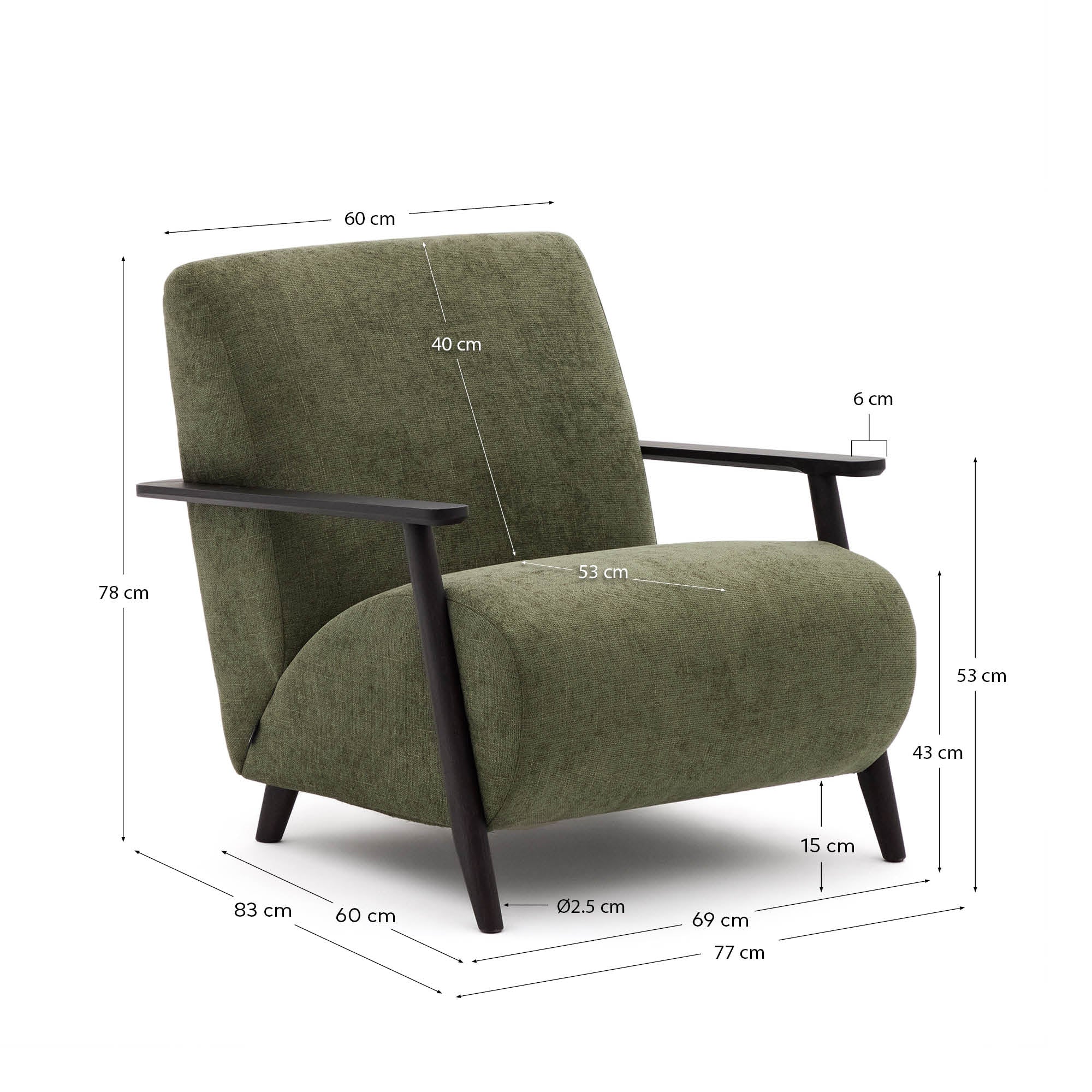 Sessel Meghan aus grünem Chenille und massivem Eschenholz mit Wenge-Finish FSC Mix Credit - Image 12