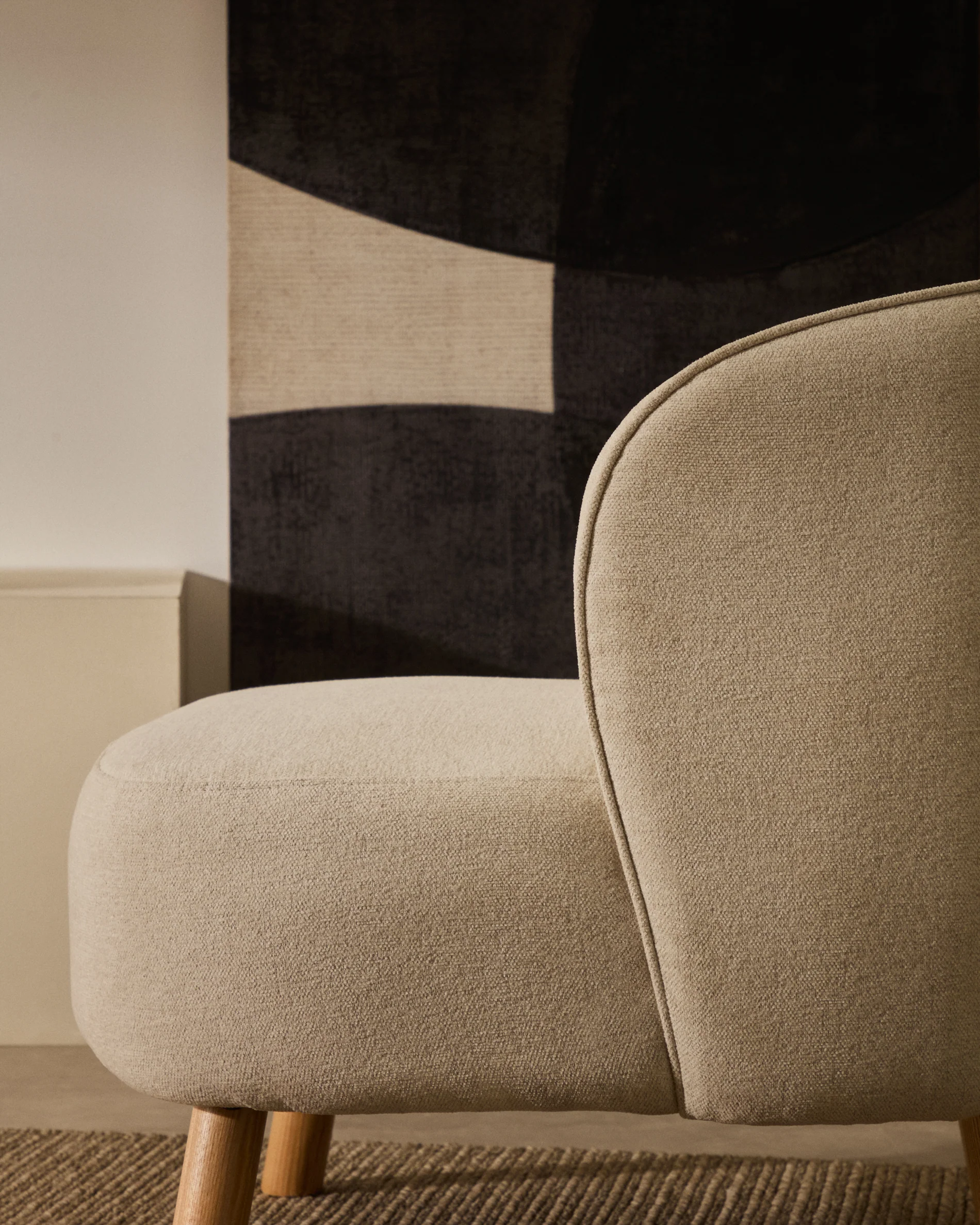 Sessel Ulit aus beigefarbenem Chenille und Beinen aus massivem Buchenholz mit natürlichem Finish - Image 2