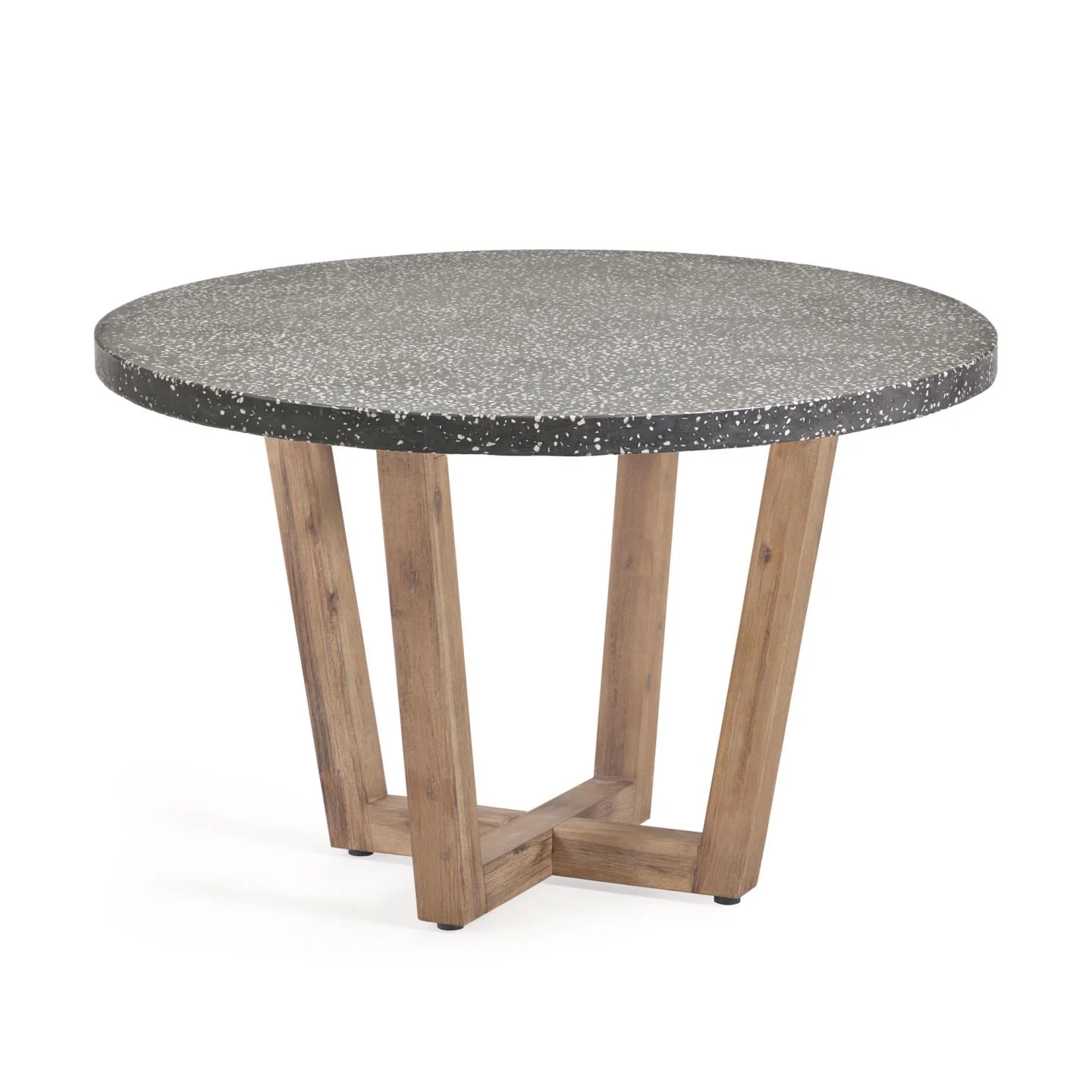 Shanelle runder Tisch aus schwarzem Terrazzo und massivem Akazienholz Ø 120 cm