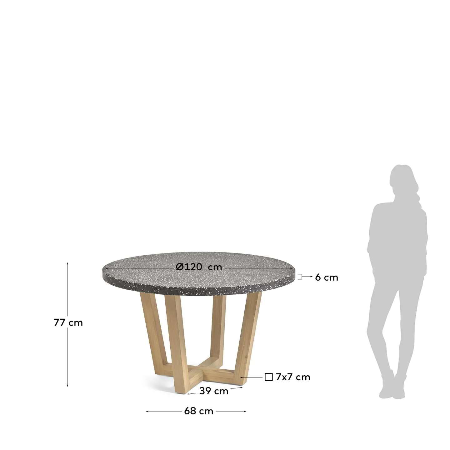 Shanelle runder Tisch aus schwarzem Terrazzo und massivem Akazienholz Ø 120 cm - Image 7