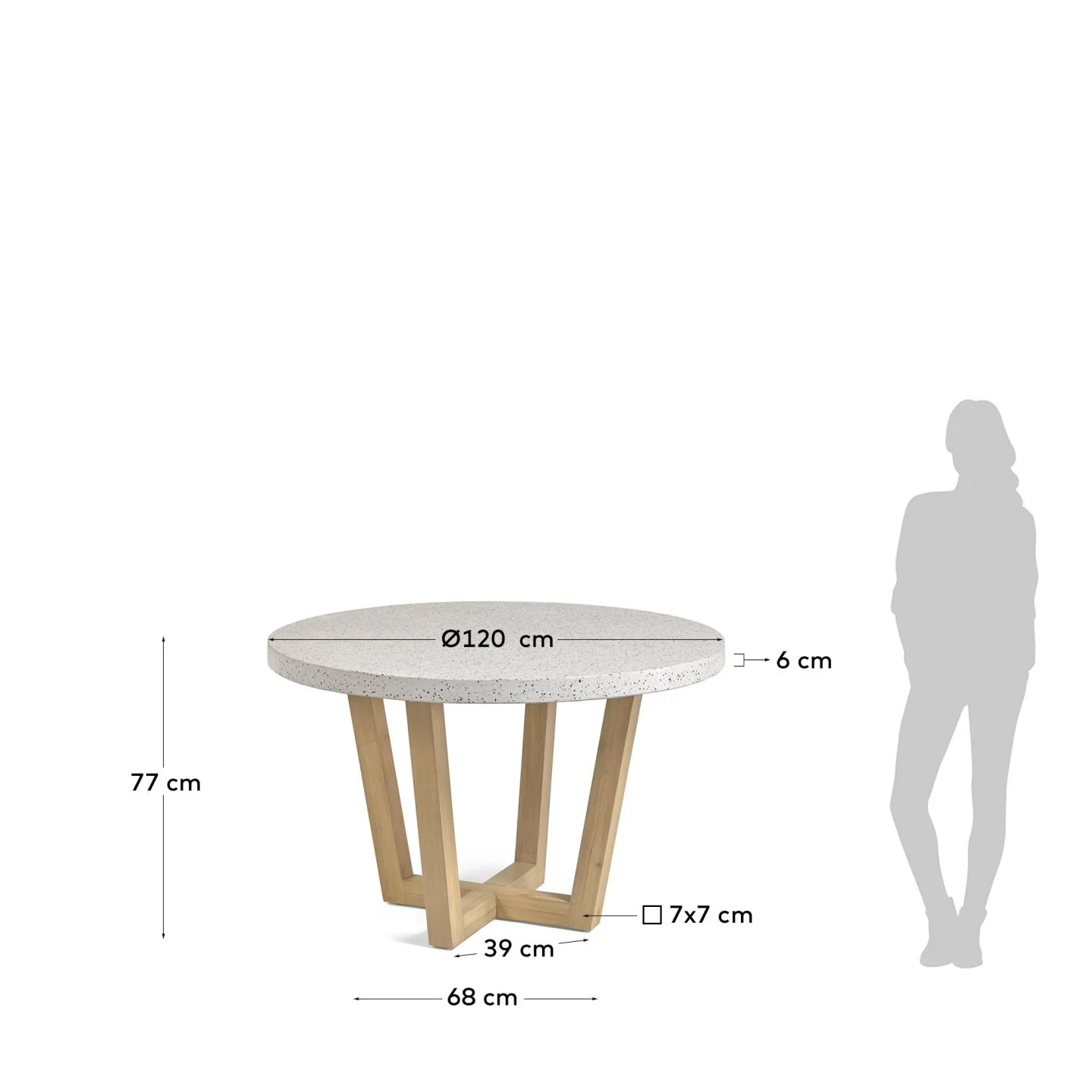 Shanelle runder Tisch aus weißem Terrazzo und massivem Akazienholz Ø 120 cm - Image 8