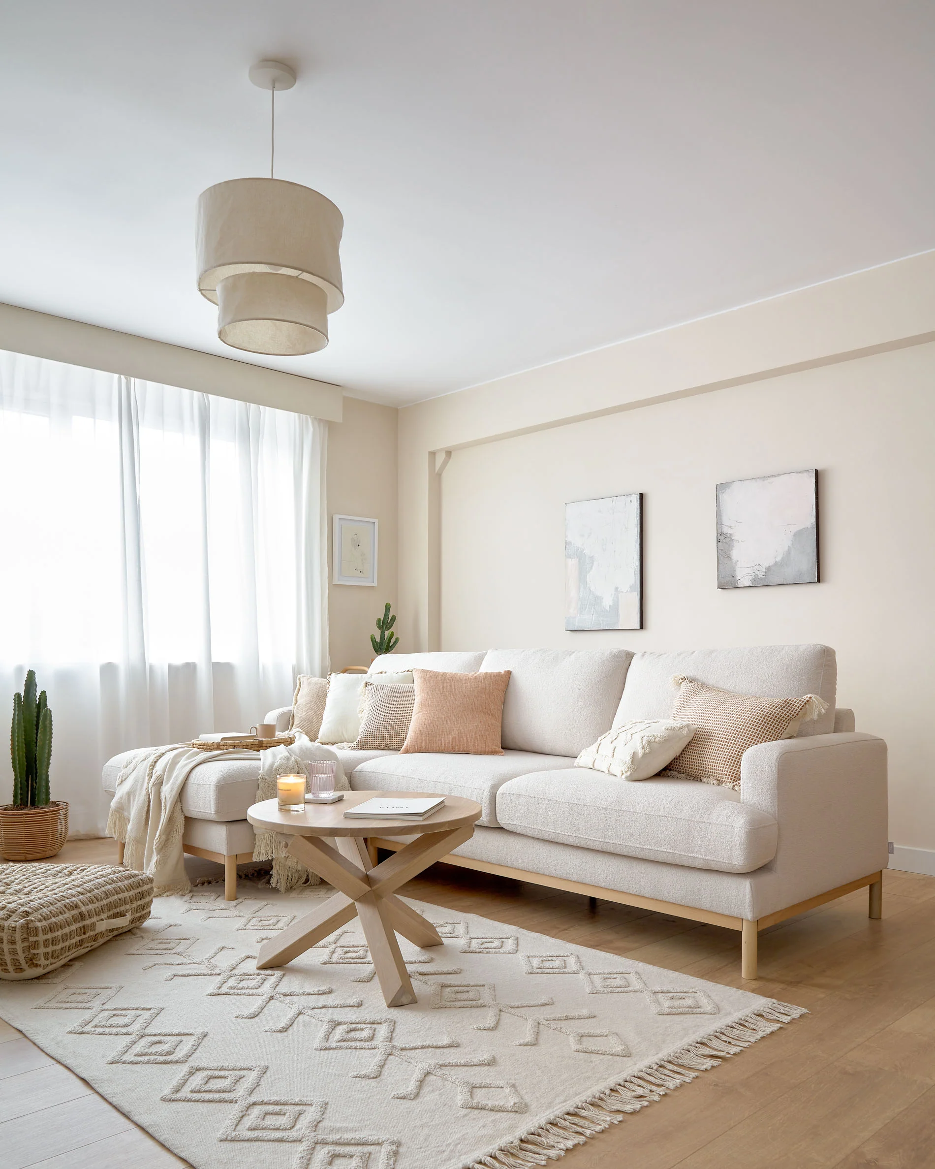 Sofa Mihaela für 3 Sitzer mit Chaise Longue links aus Bouclé-Bezug in Weiß 264 cm - Image 2
