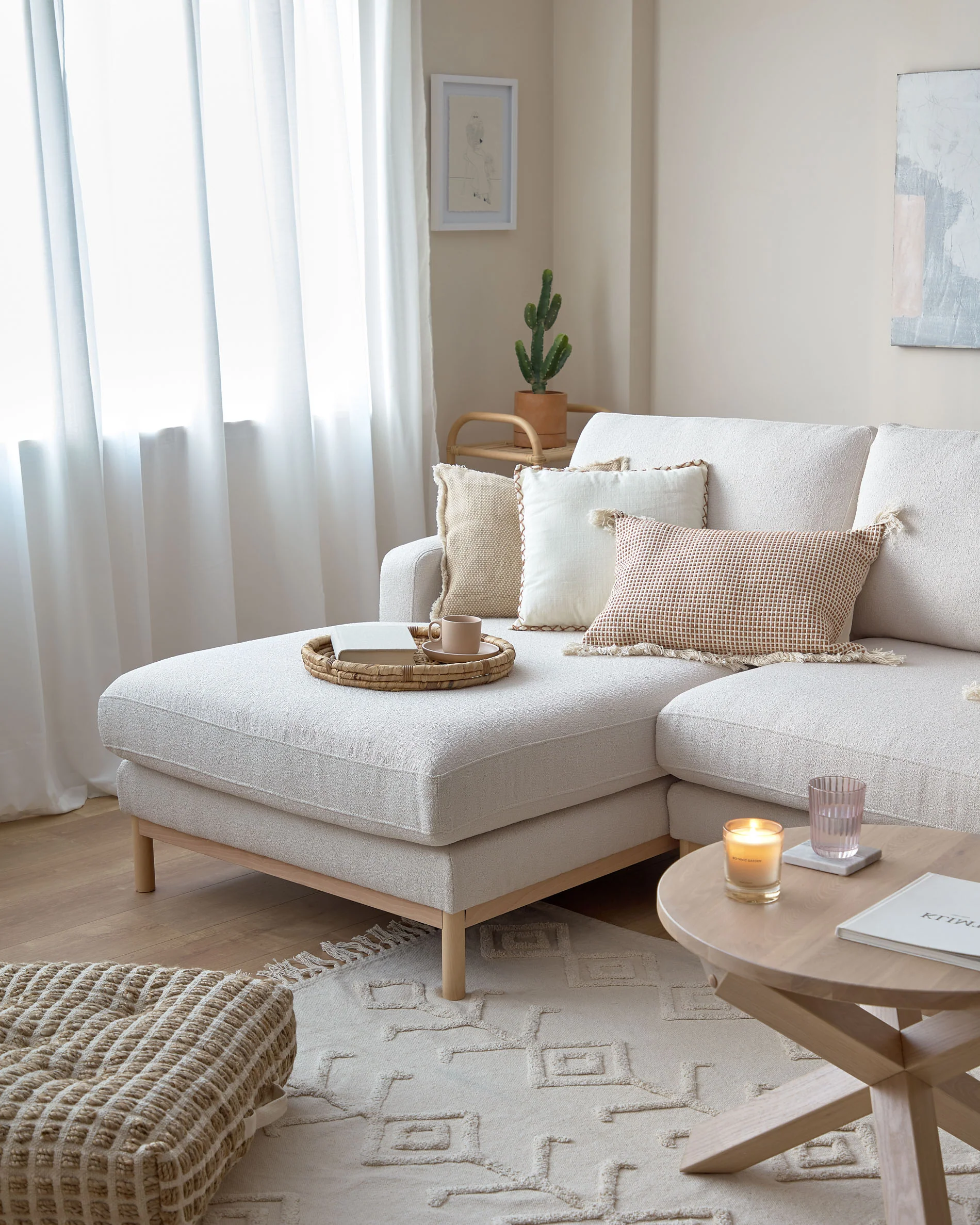 Sofa Mihaela für 3 Sitzer mit Chaise Longue links aus Bouclé-Bezug in Weiß 264 cm - Image 3