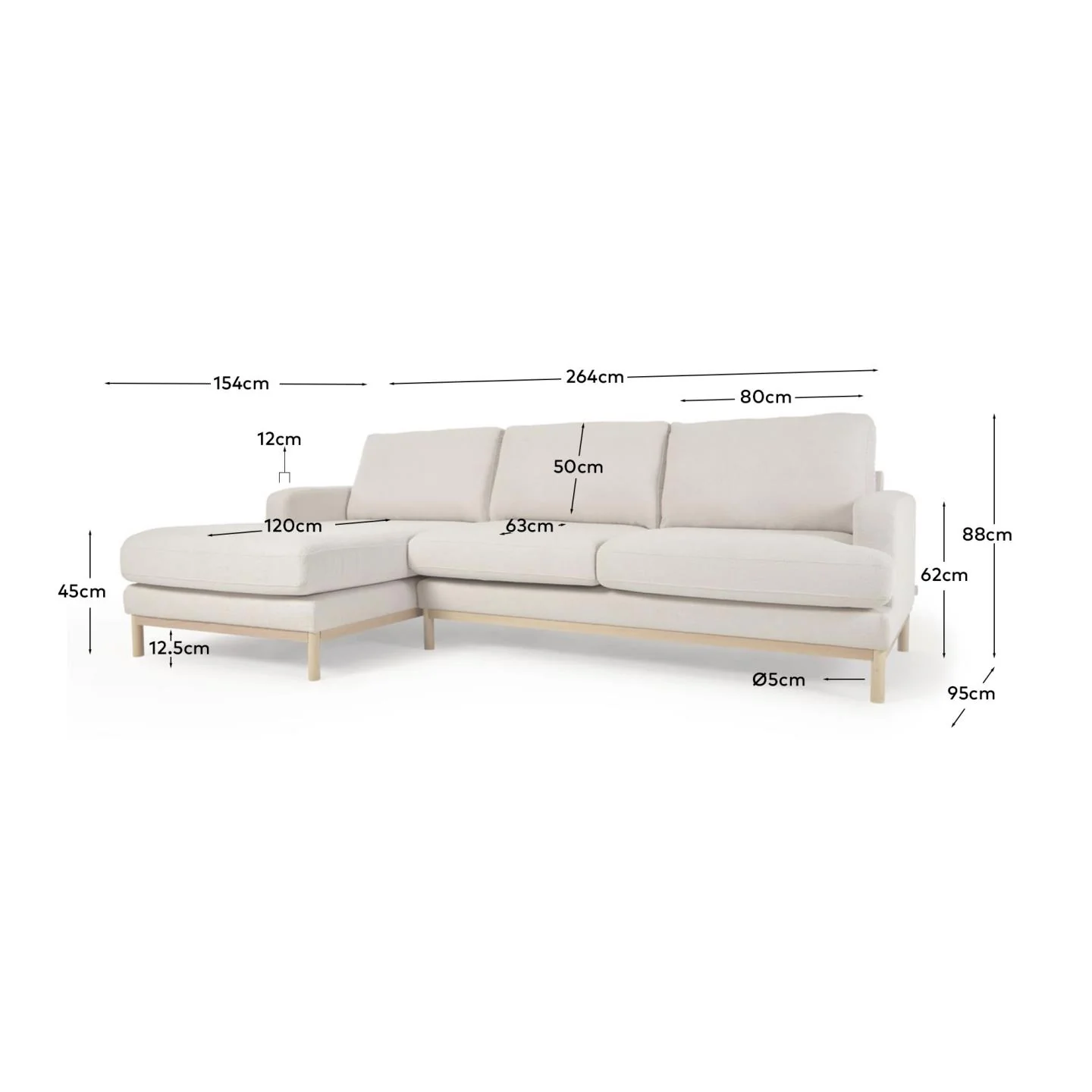 Sofa Mihaela für 3 Sitzer mit Chaise Longue links aus Bouclé-Bezug in Weiß 264 cm - Image 4