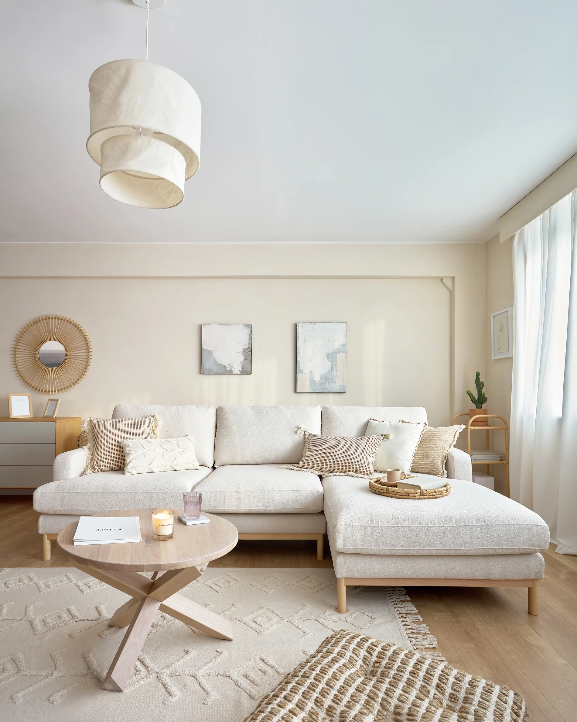 Sofa Mihaela für 3 Sitzer mit Chaiselongue rechts mit Bouclé-Bezug in Weiß 264 cm - Image 3