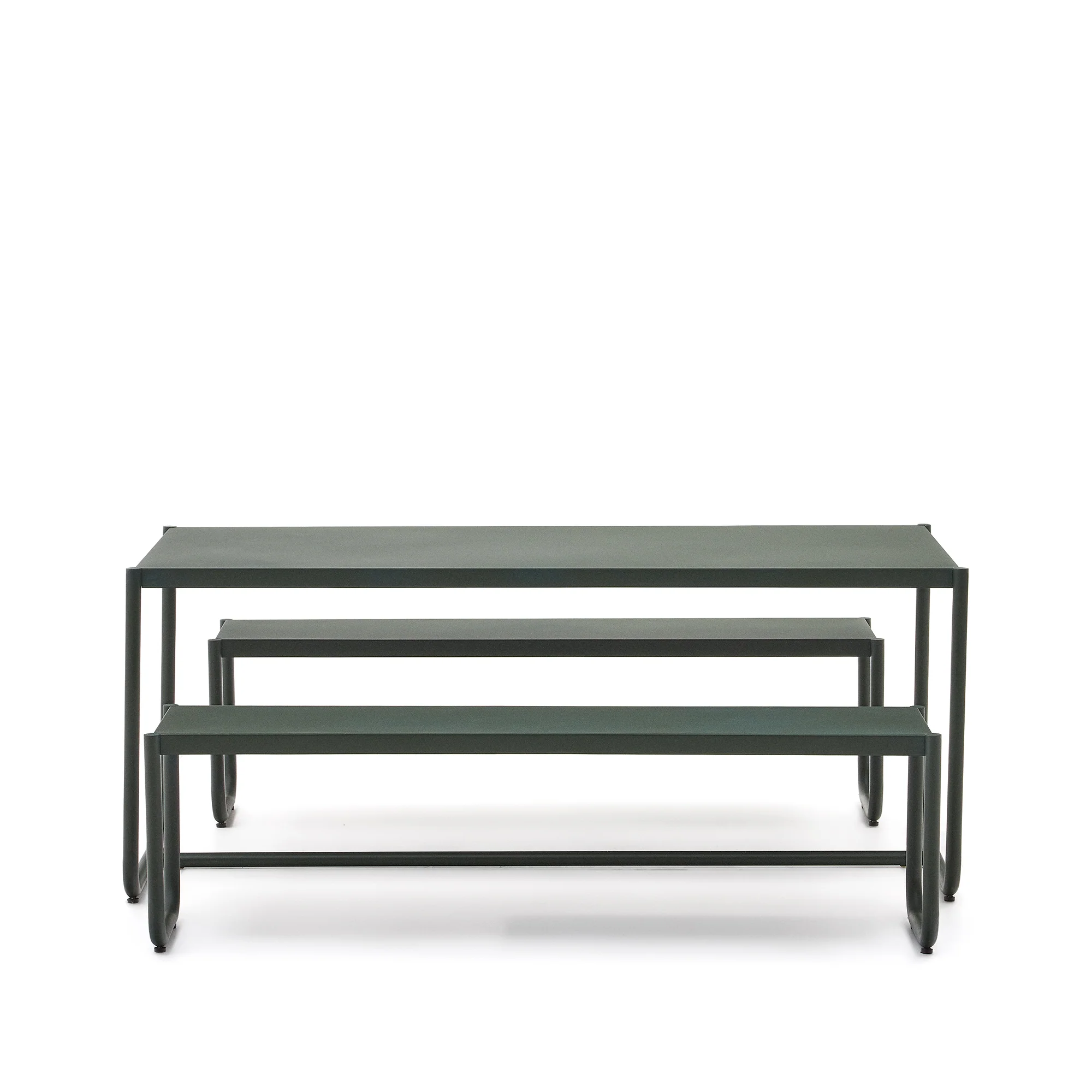 Sotil Set aus 2 Bänken und Tisch aus verzinktem Stahl mit grünem Finish 183 x 83 cm - Image 4