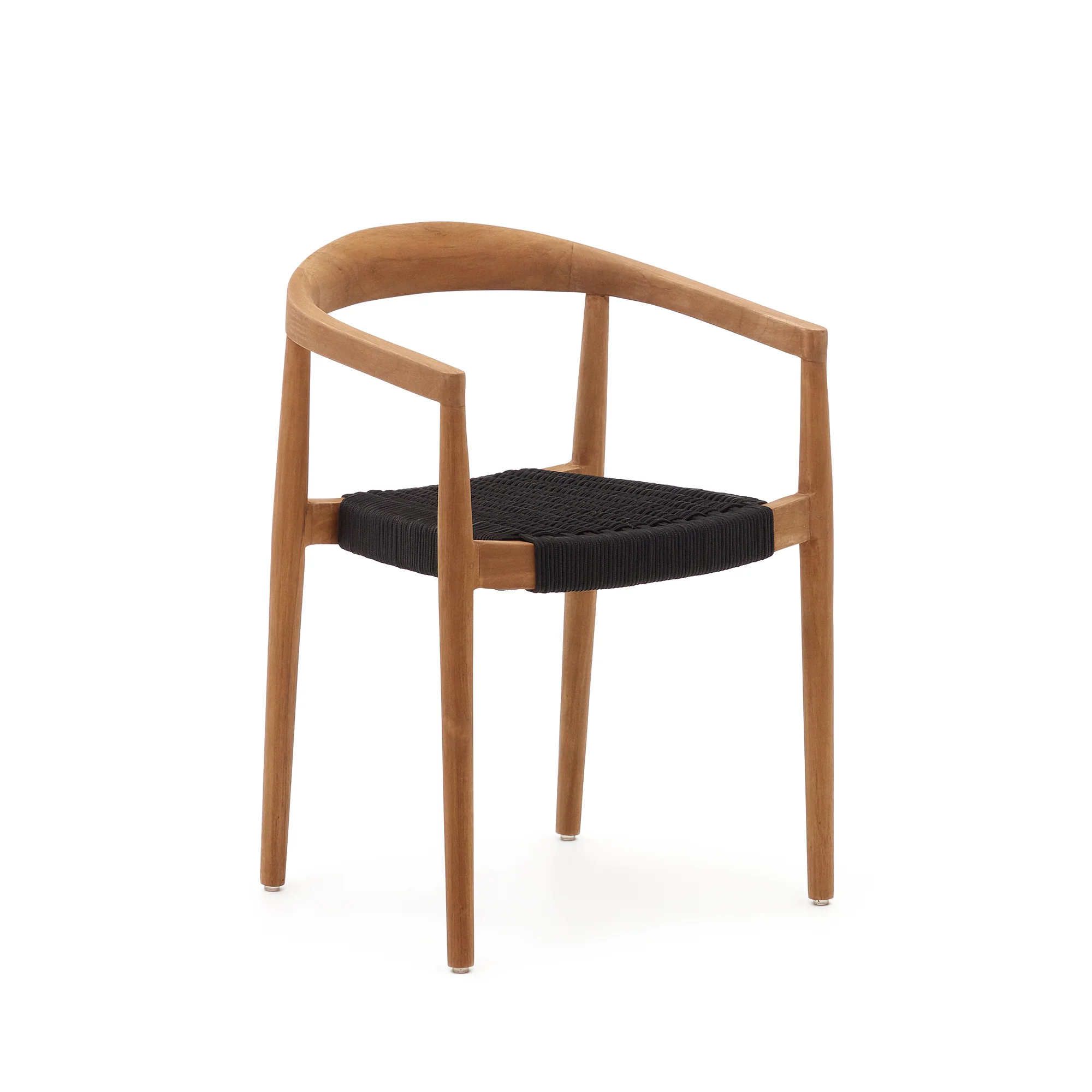 Ydalia stapelbarer Outdoor-Stuhl aus massivem Teakholz natürliches Finish schwarzes Seil