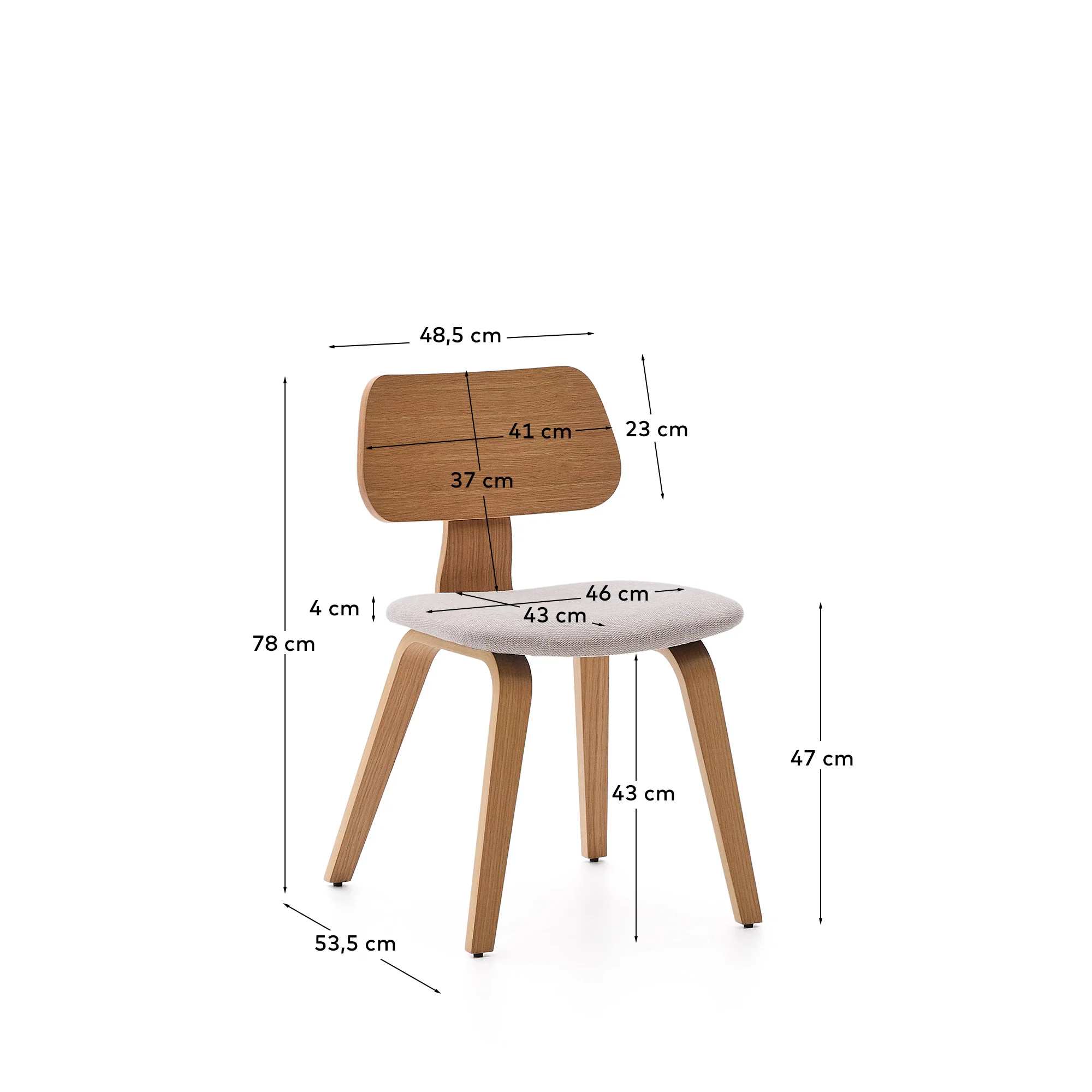 Stuhl Gena beige Chenille-Sitzfläche mit Eichenfurnier und Kautschukholzrahmen - Image 6