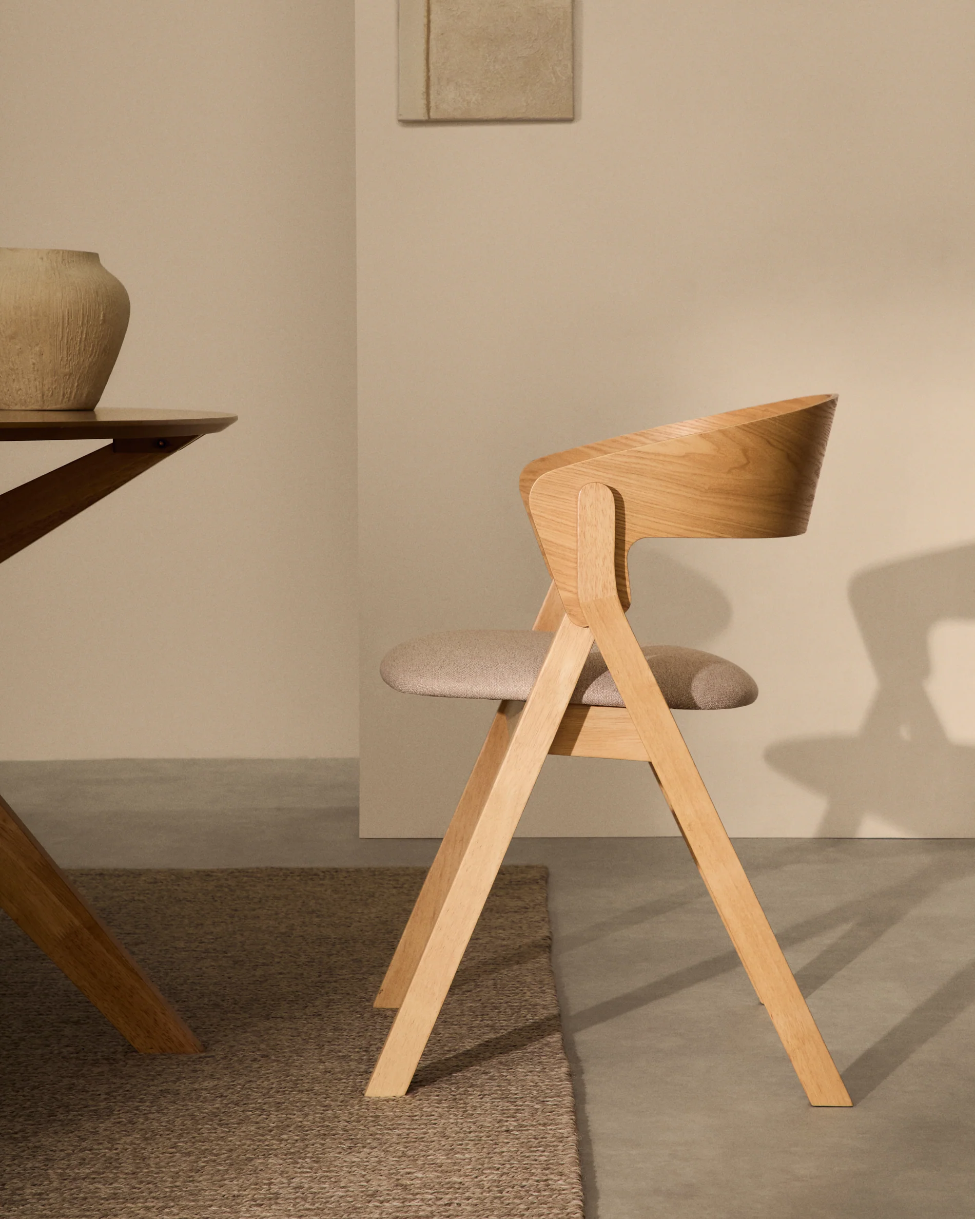 Stuhl Godia aus Eschefurnier und massivem Kautschukholz mit naturfarbenem Finish und beigefarbener Chenille - Image 9