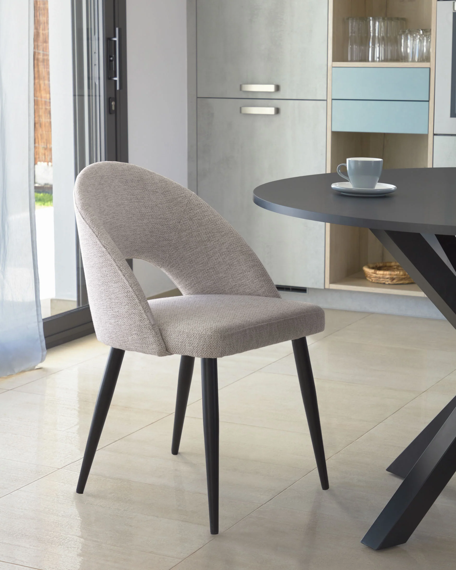 Stuhl Mael beiger mit Stahlbeinen mit schwarzem Finish - Image 3