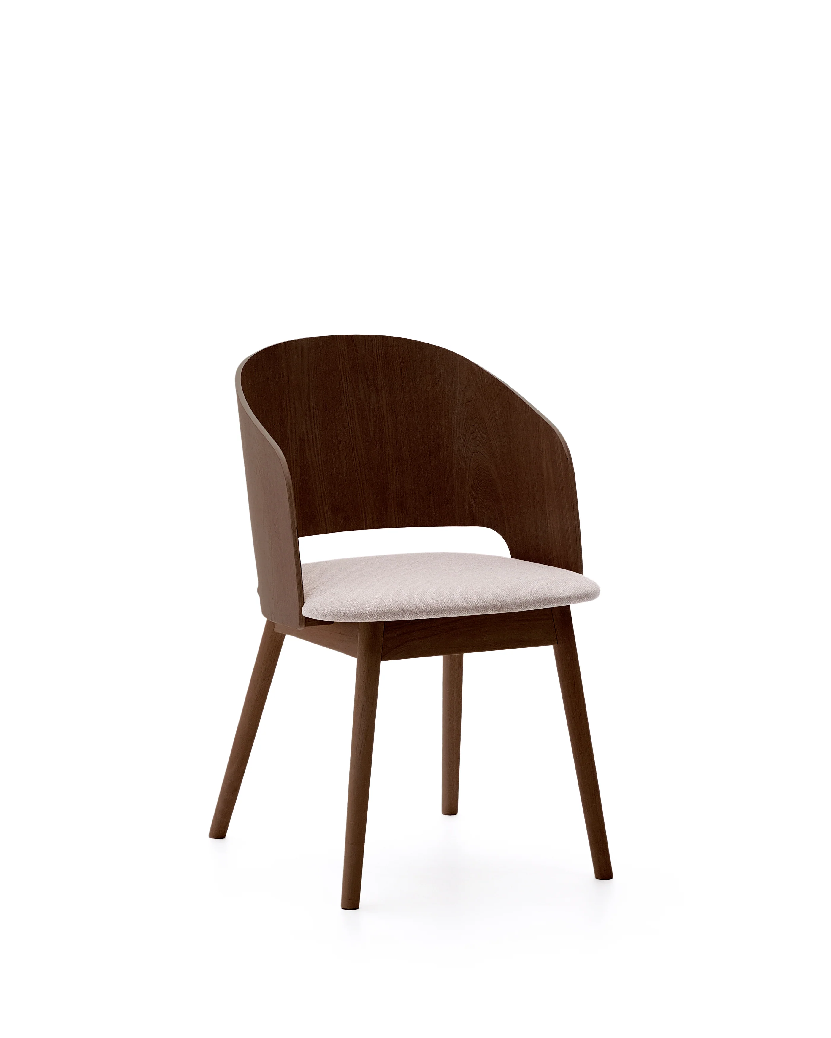 Stuhl Senoa aus Eschefurnier und massivem Kautschukholz mit Wengé-Finish und beigefarbener Chenille