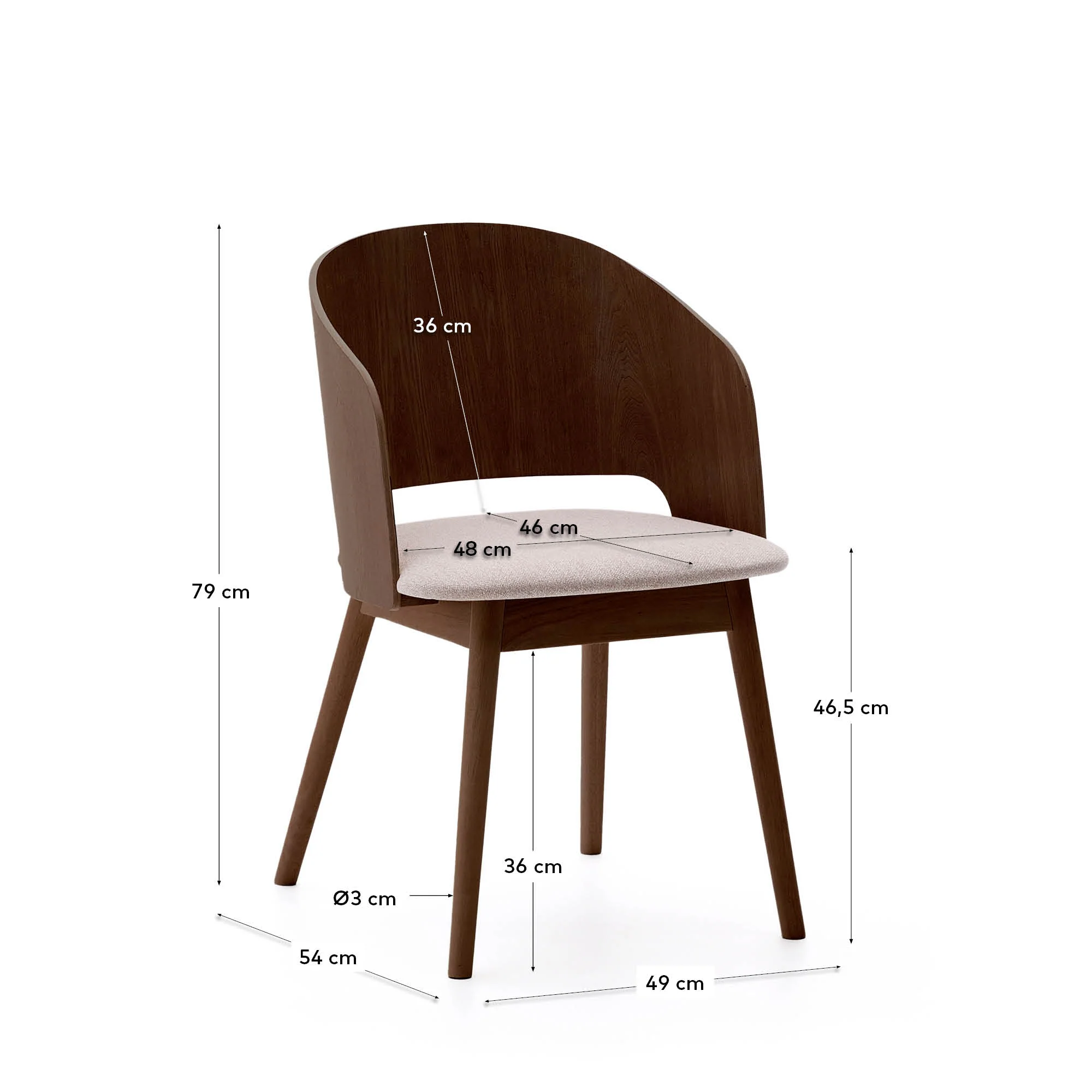 Stuhl Senoa aus Eschefurnier und massivem Kautschukholz mit Wengé-Finish und beigefarbener Chenille - Image 10