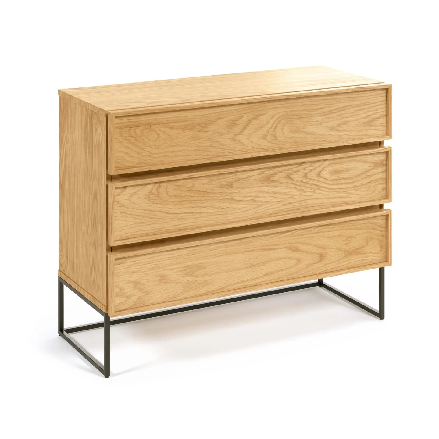 Taiana Kommode mit 3 Schubladen mit Eichenfurnier und schwarzer Stahlstruktur 100 x 78 cm
