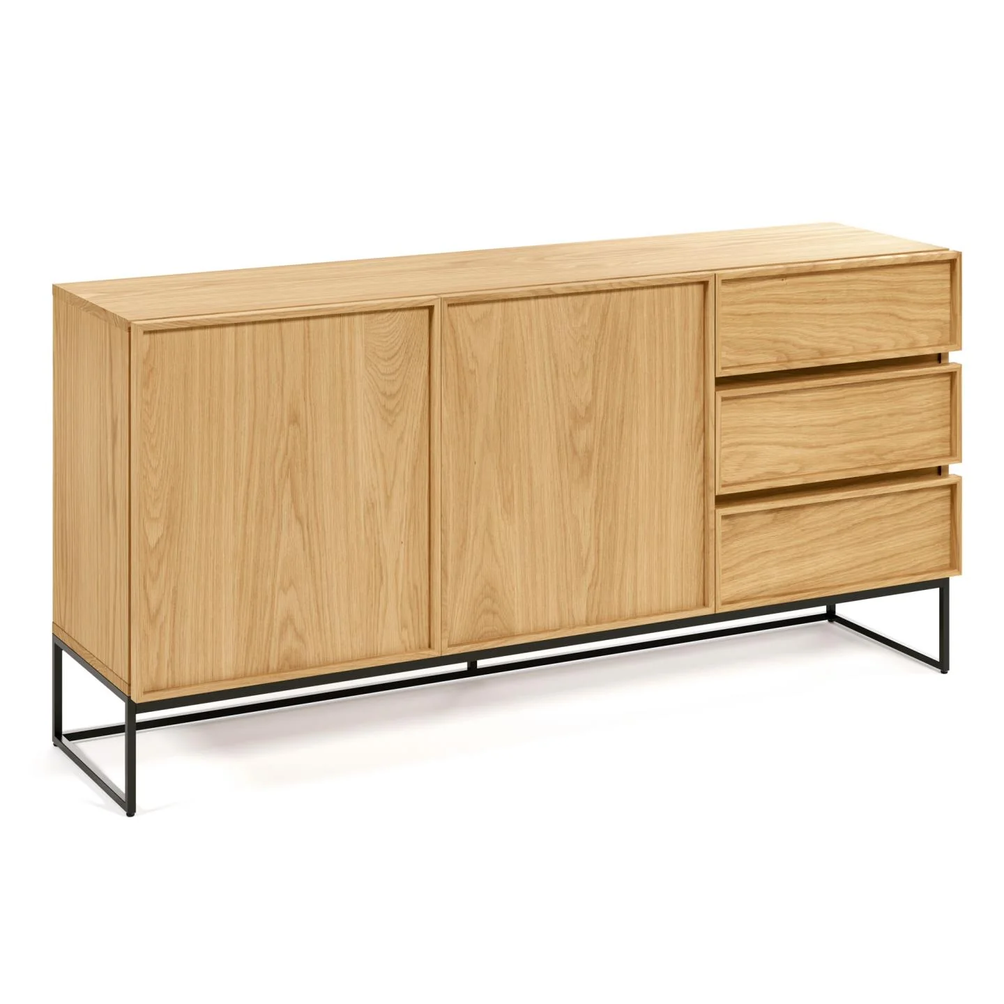 Taiana Sideboard 2 Türen 3 Schubladen Eichenfurnier Stahlgestell in Schwarz 160 x 78 cm