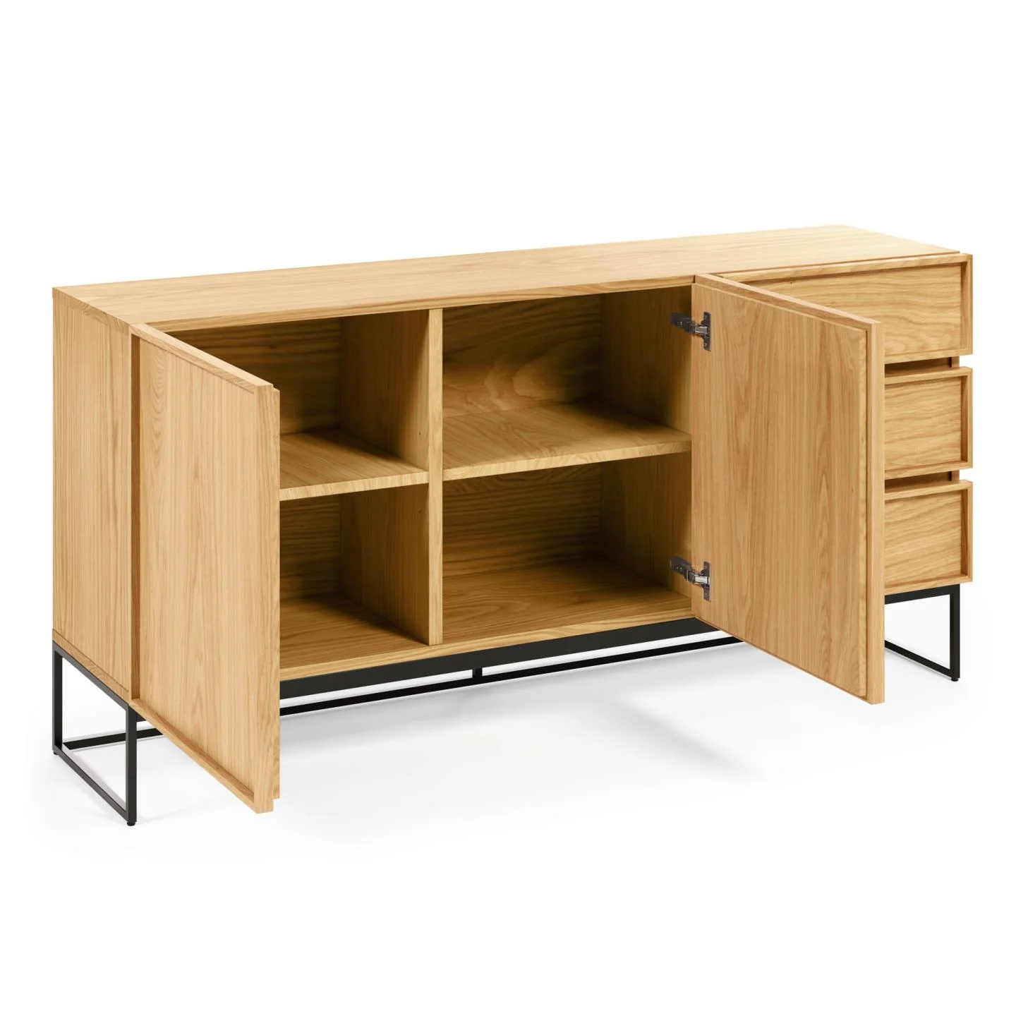 Taiana Sideboard 2 Türen 3 Schubladen Eichenfurnier Stahlgestell in Schwarz 160 x 78 cm - Image 5