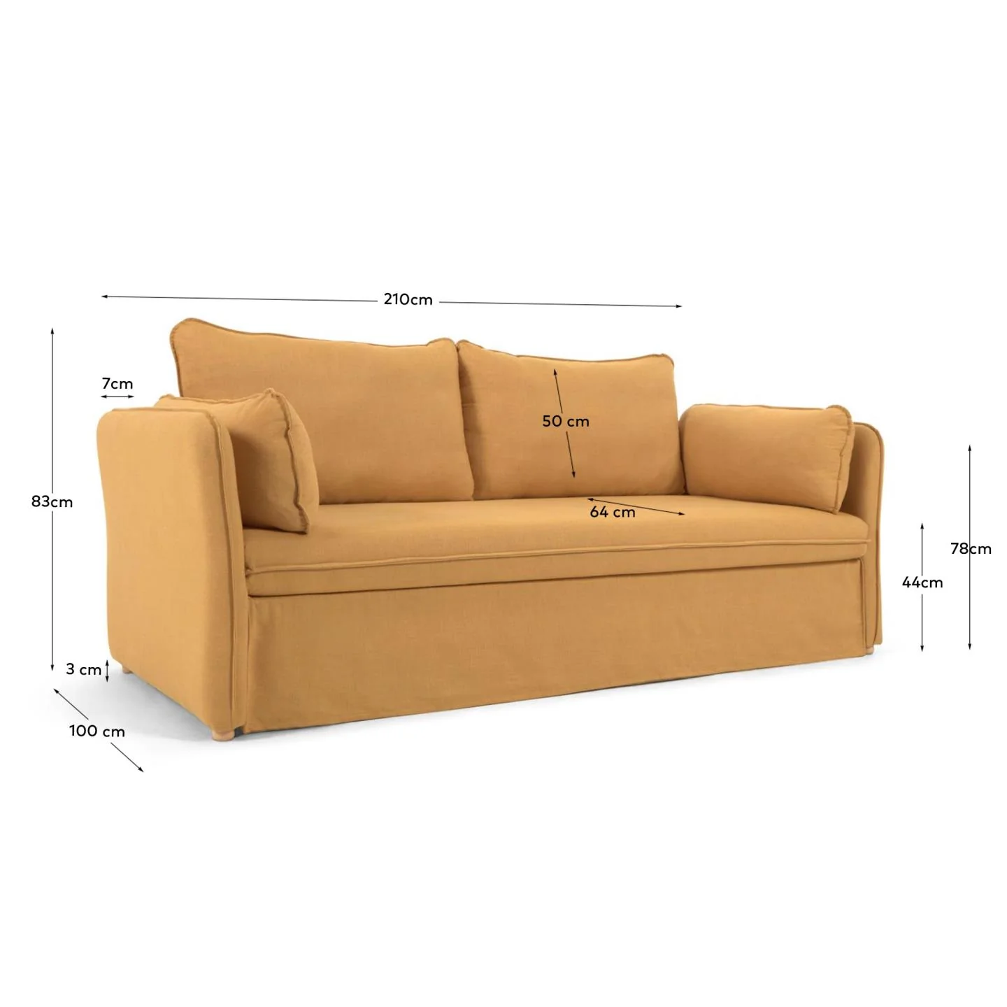 Tanit Schlafsofa senffarben und Beine aus massivem Buchenholz natürliches Finish 210 cm - Image 15